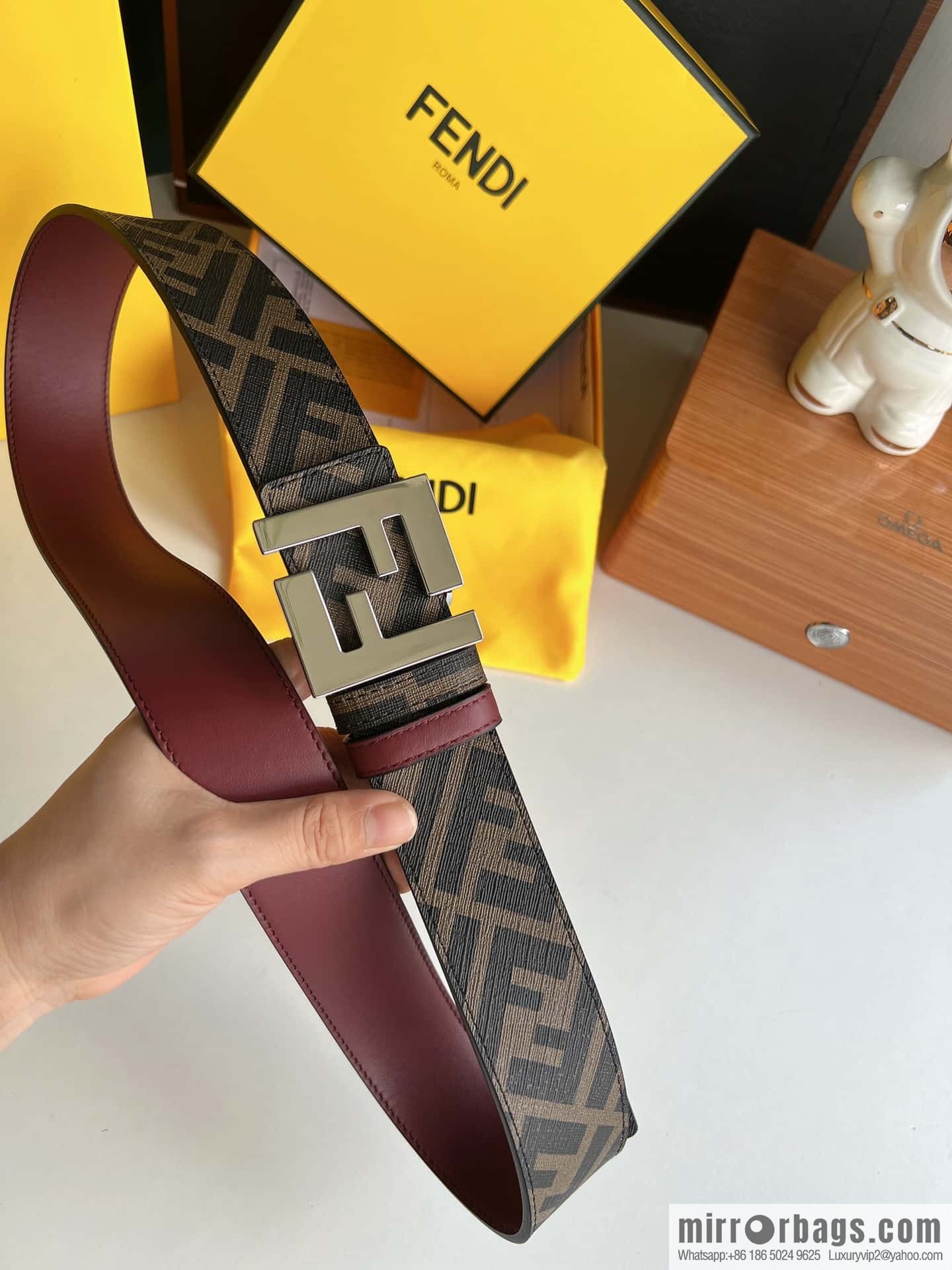 FENDI Fendi, double negative ion metal buckle printed fabric cowhide bottom lining 4.0cm width