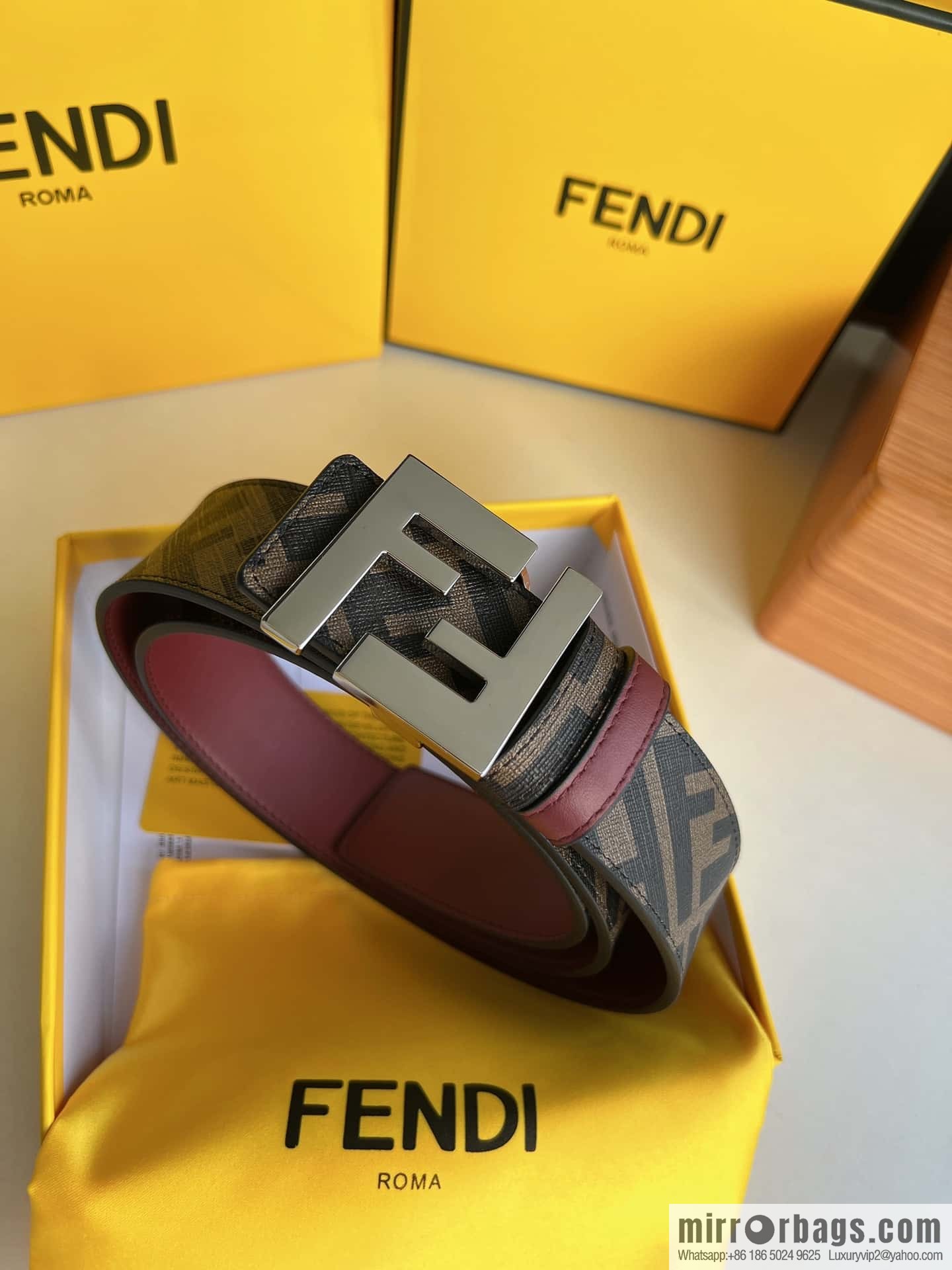 FENDI Fendi, double negative ion metal buckle printed fabric cowhide bottom lining 4.0cm width