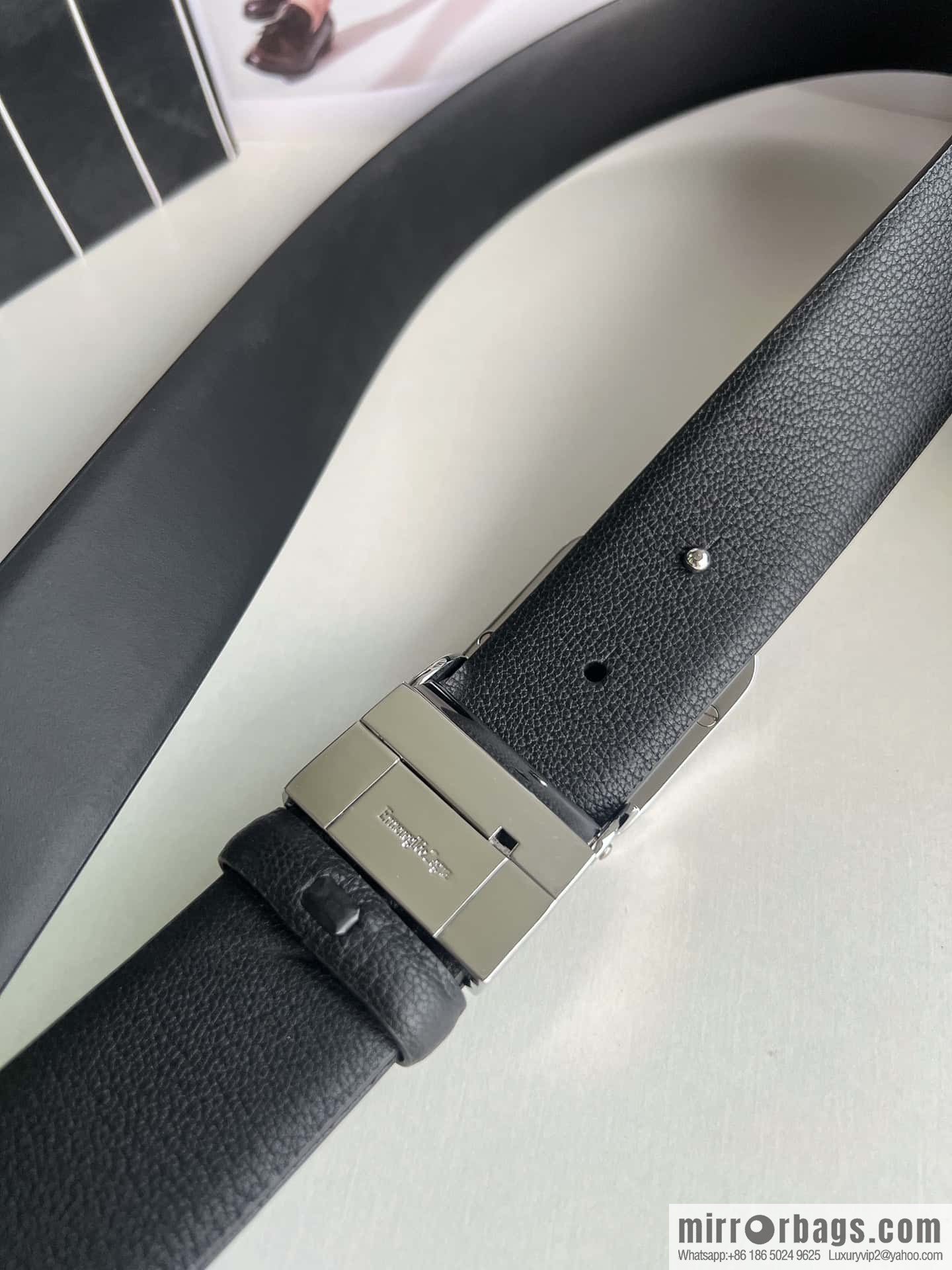 Z ZEGNA Zegna men's black first layer cowhide leather plate buckle belt 3.5cm