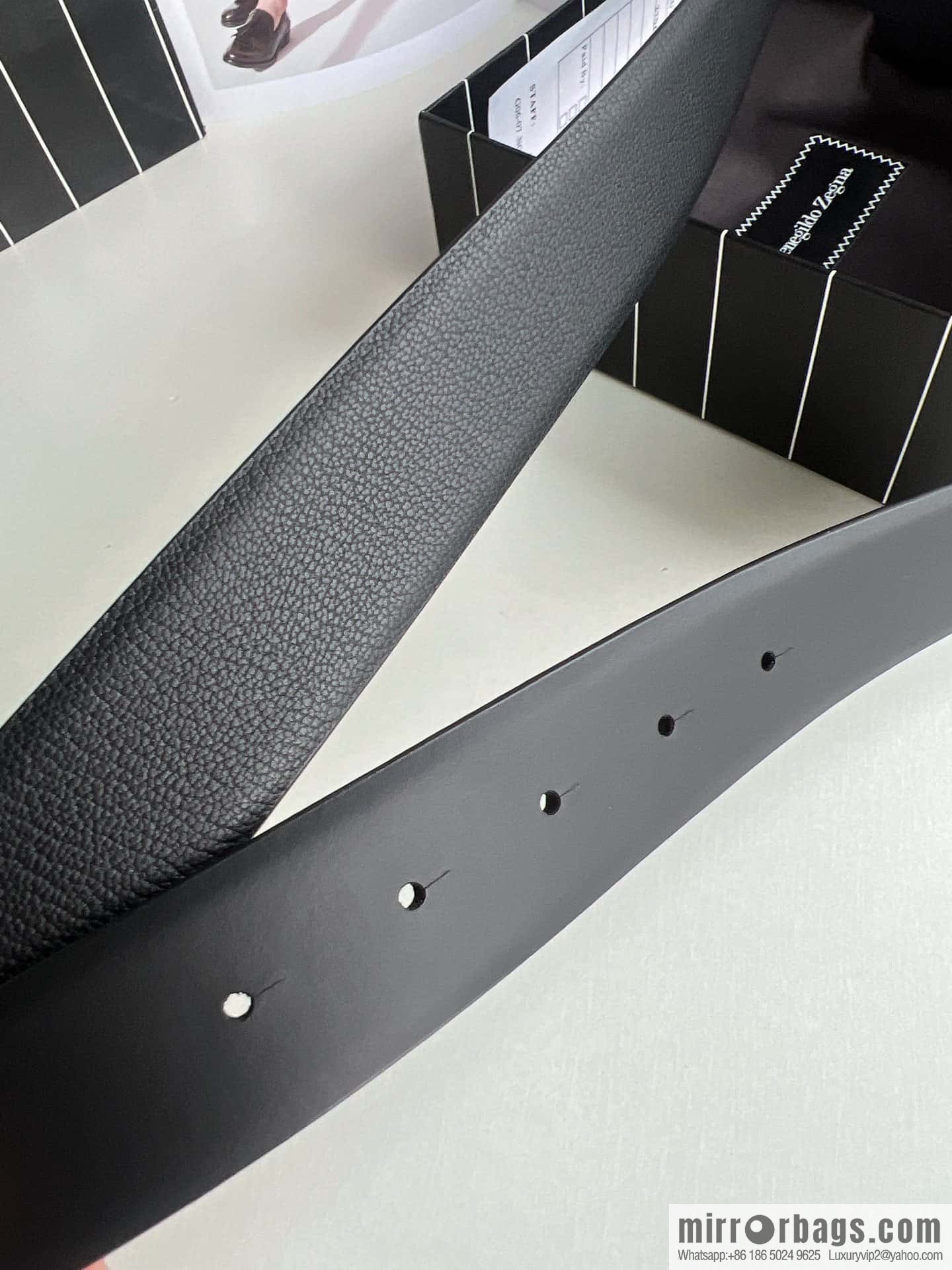 Z ZEGNA Zegna men's black first layer cowhide leather plate buckle belt 3.5cm