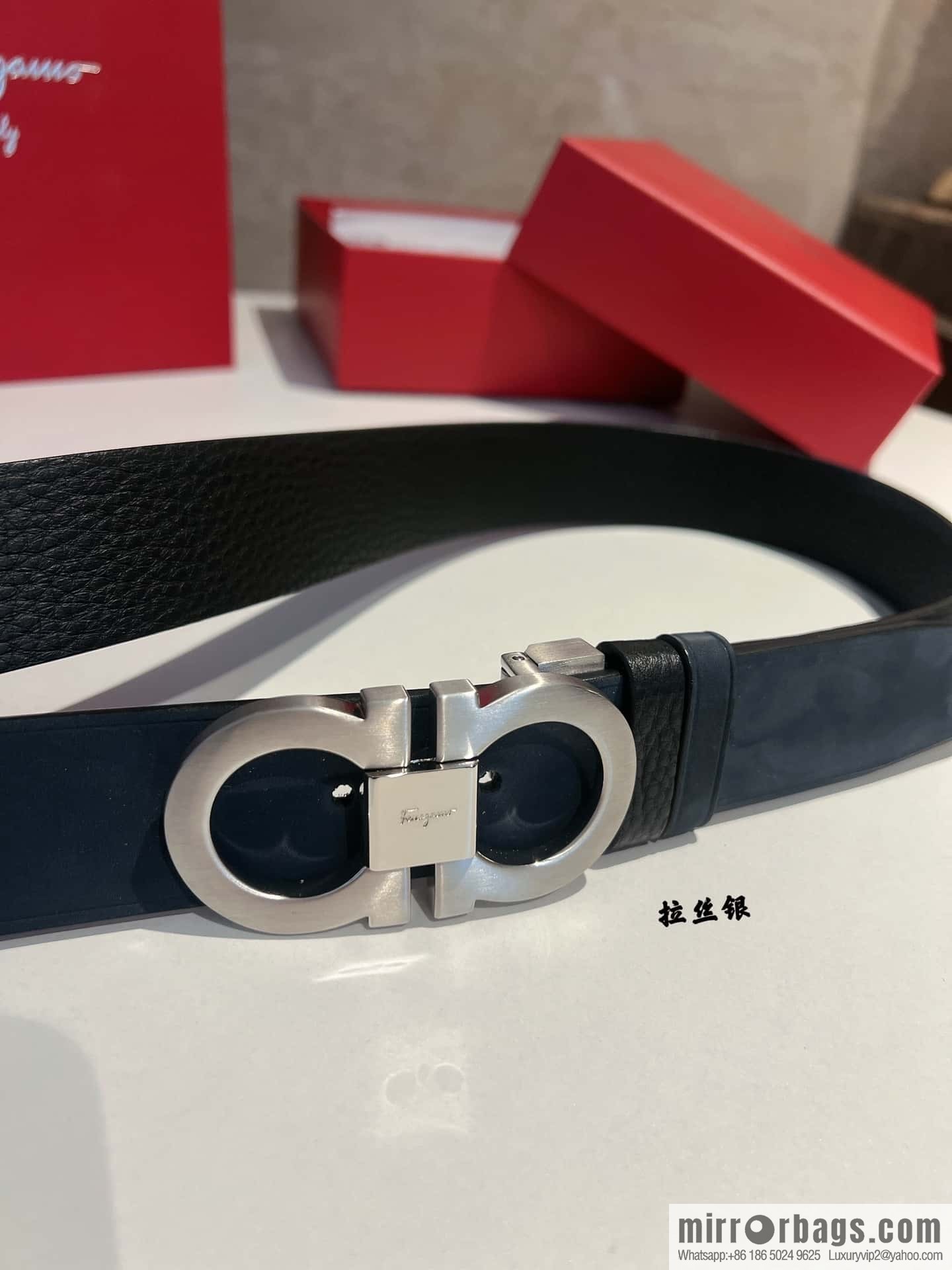 Ferragamo Ferragamo, imported suede and lychee double-sided adjustable belt 3.5cm