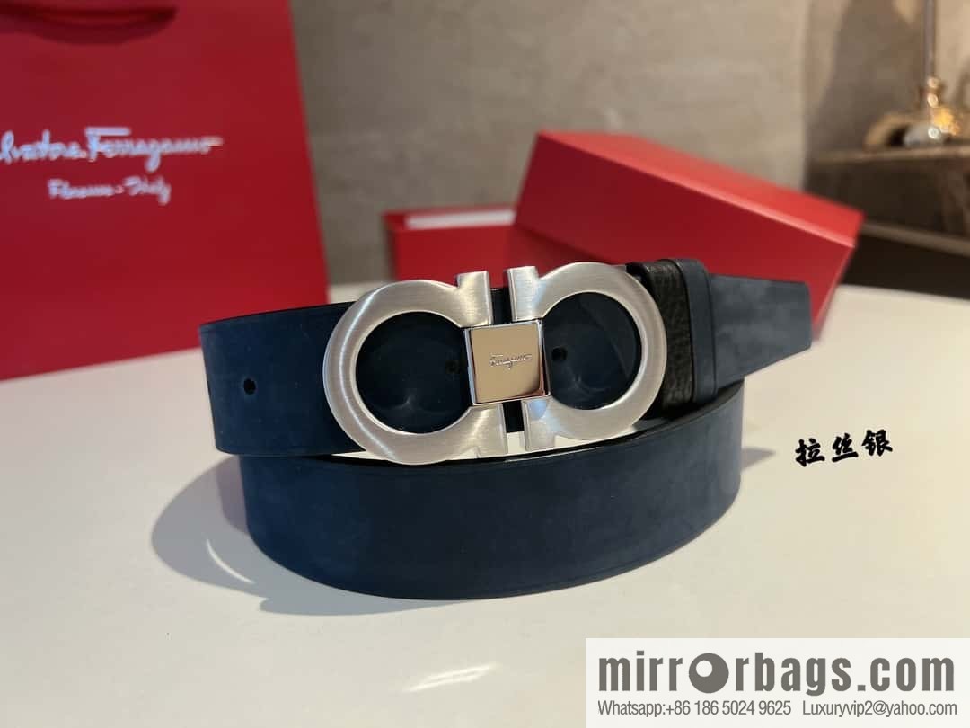Ferragamo Ferragamo, imported suede and lychee double-sided adjustable belt 3.5cm