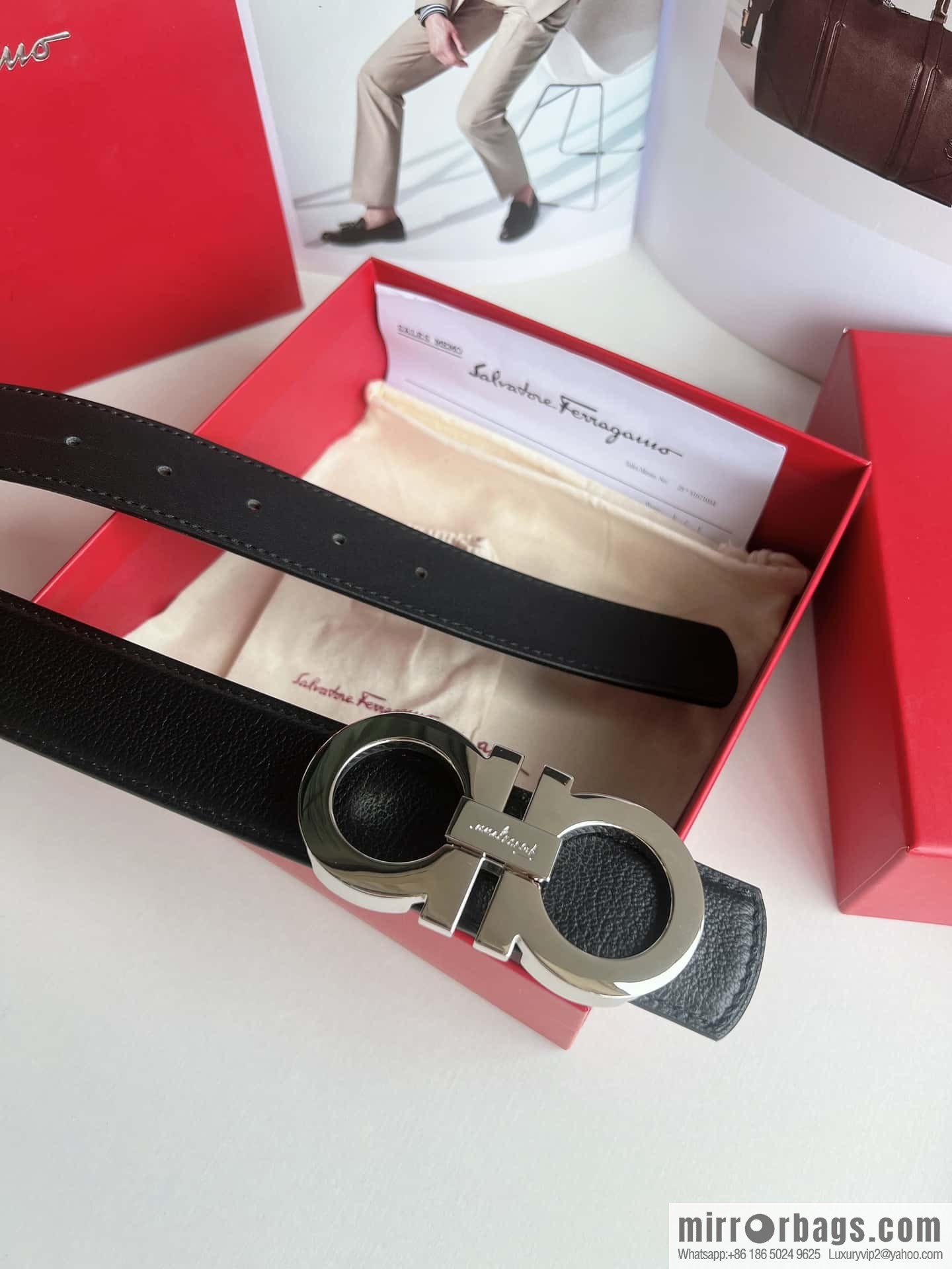 Salvatore Ferragamo (Italy) Imported first layer cowhide sheep texture men's belt 3.5cm