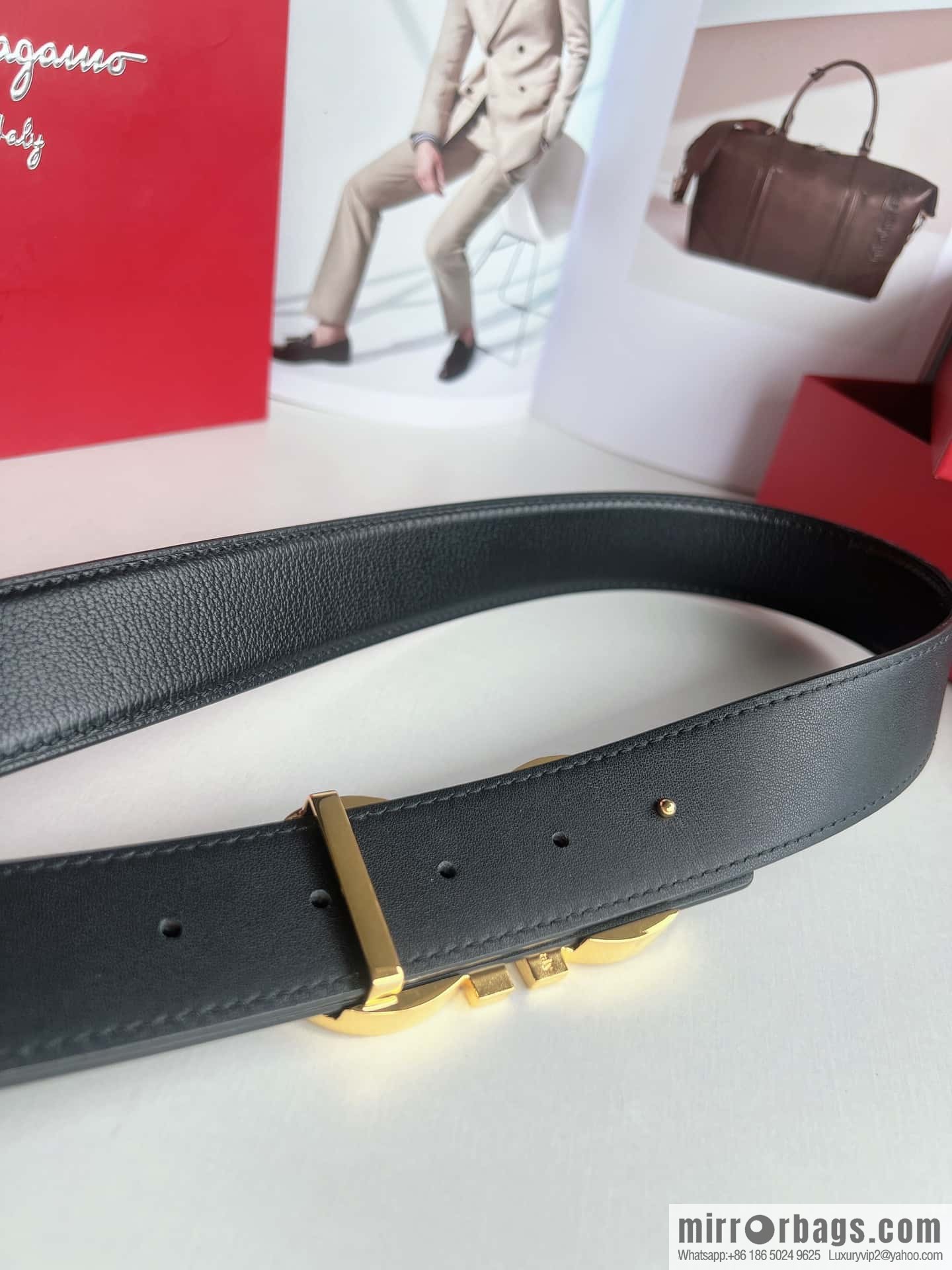 Salvatore Ferragamo (Italy) Imported first layer cowhide sheep texture men's belt 3.5cm