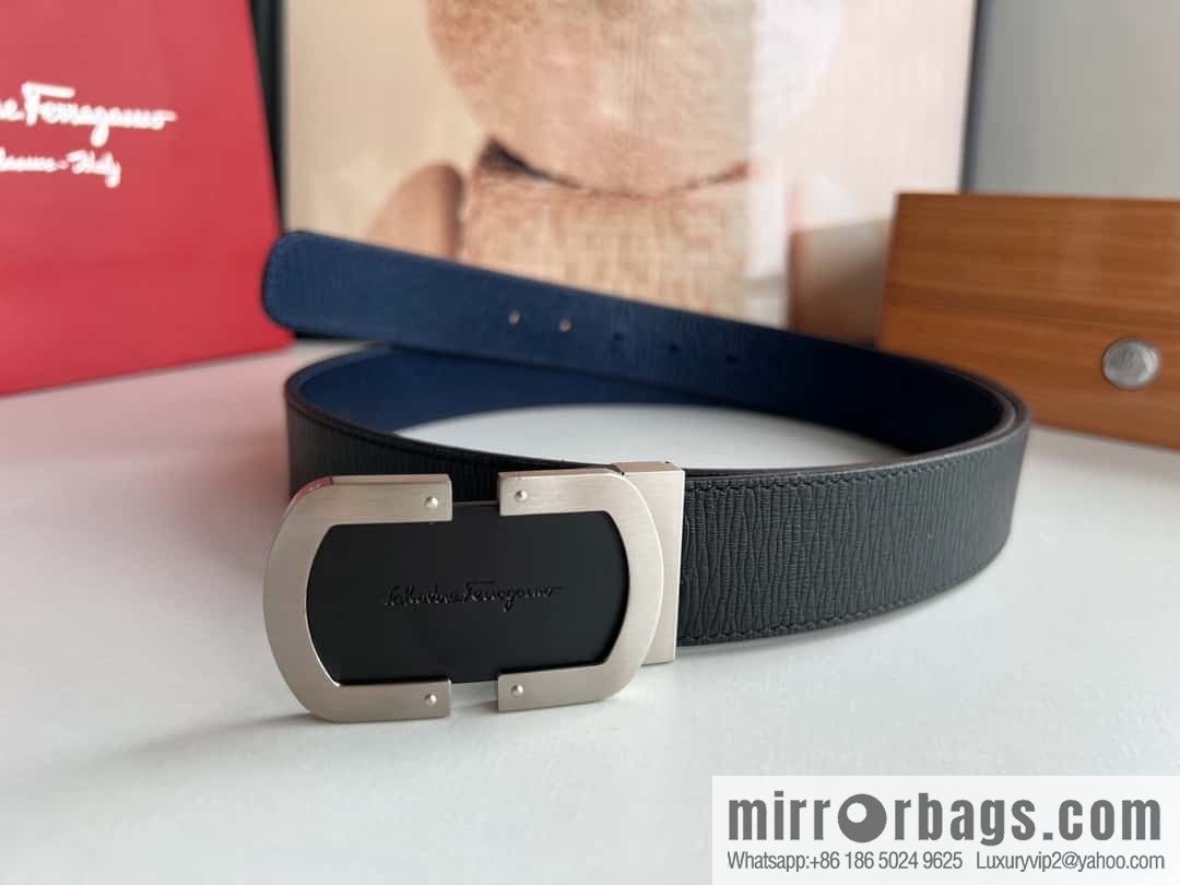 Ferragamo Ferragamo, double-sided belt with soft and delicate first layer cowhide material Men's 3.5cm belt