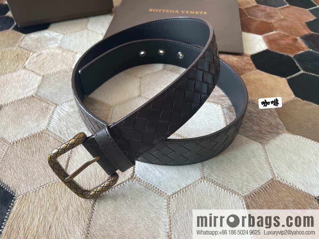 Bottega Veneta Butterfly Replica Luxury Handbag, Men's Hand-woven Cowhide Pattern Engraved Pin Buckle Belt 3.5cm