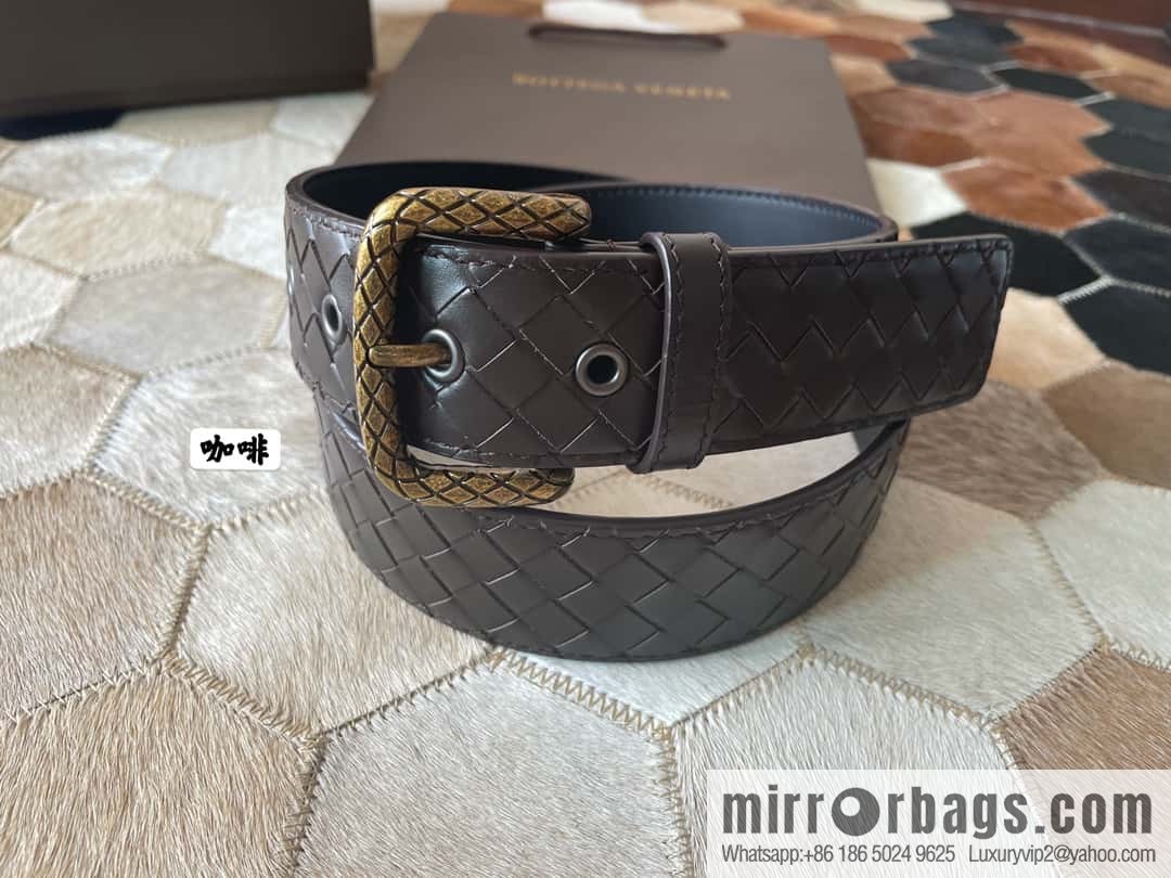 Bottega Veneta Butterfly Replica Luxury Handbag, Men's Hand-woven Cowhide Pattern Engraved Pin Buckle Belt 3.5cm