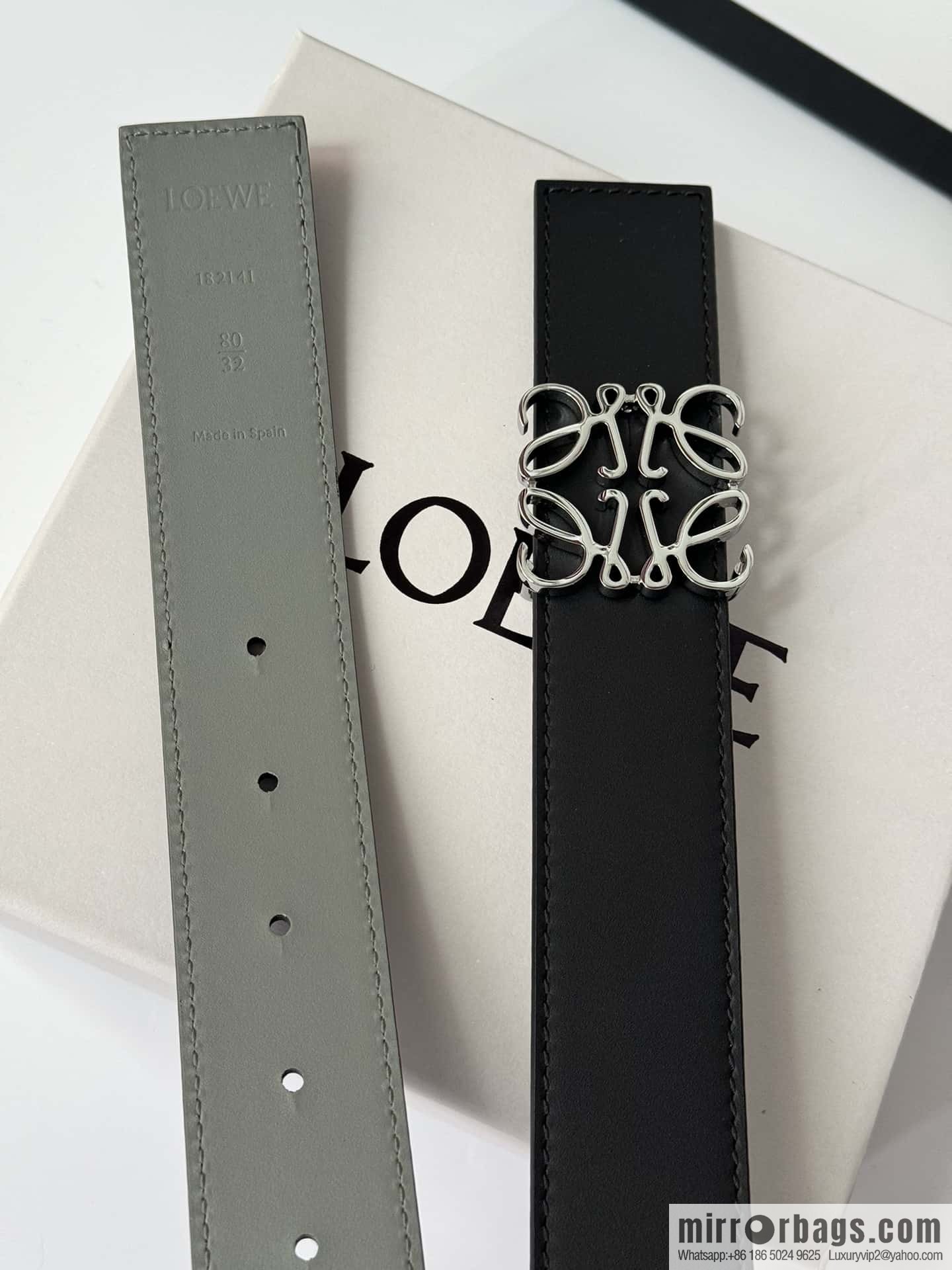 LOEWE Luo Yiwei, men's Spanish style logo metal buckle retro craftsmanship double-sided cowhide belt 3.5cm