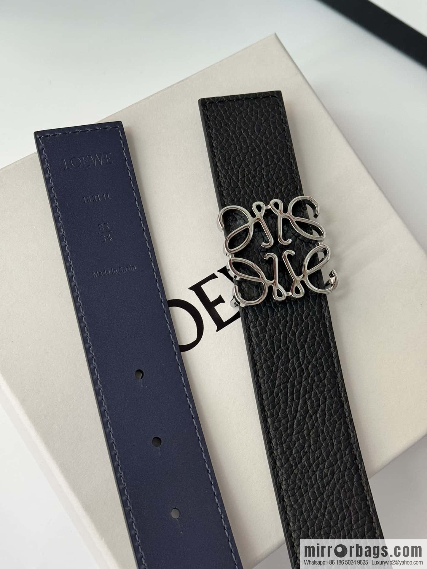 LOEWE Luo Yiwei, men's Spanish style logo metal buckle retro craftsmanship double-sided cowhide belt 3.5cm