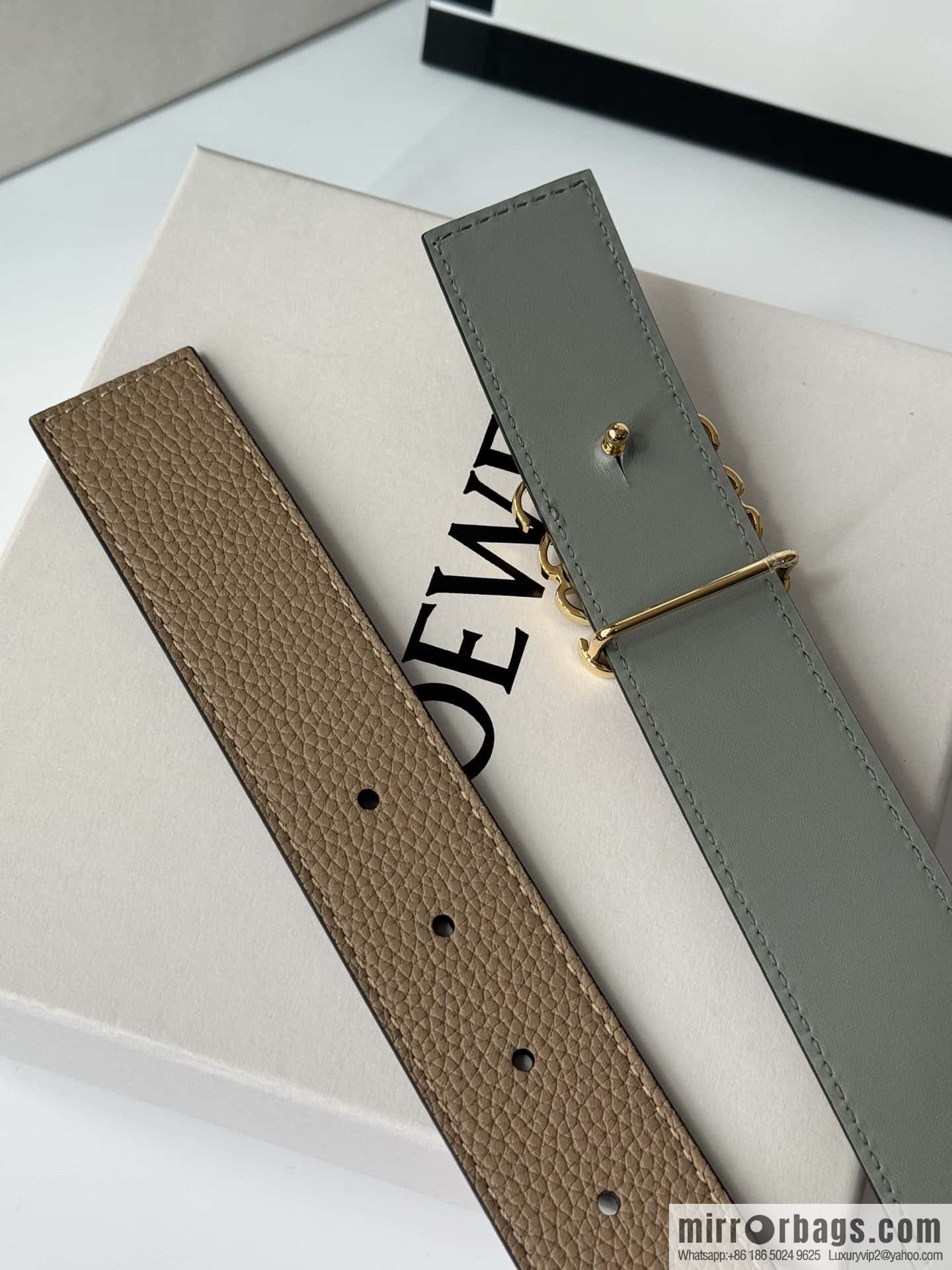 LOEWE Luo Yiwei, men's Spanish style logo metal buckle retro craftsmanship double-sided cowhide belt 3.5cm