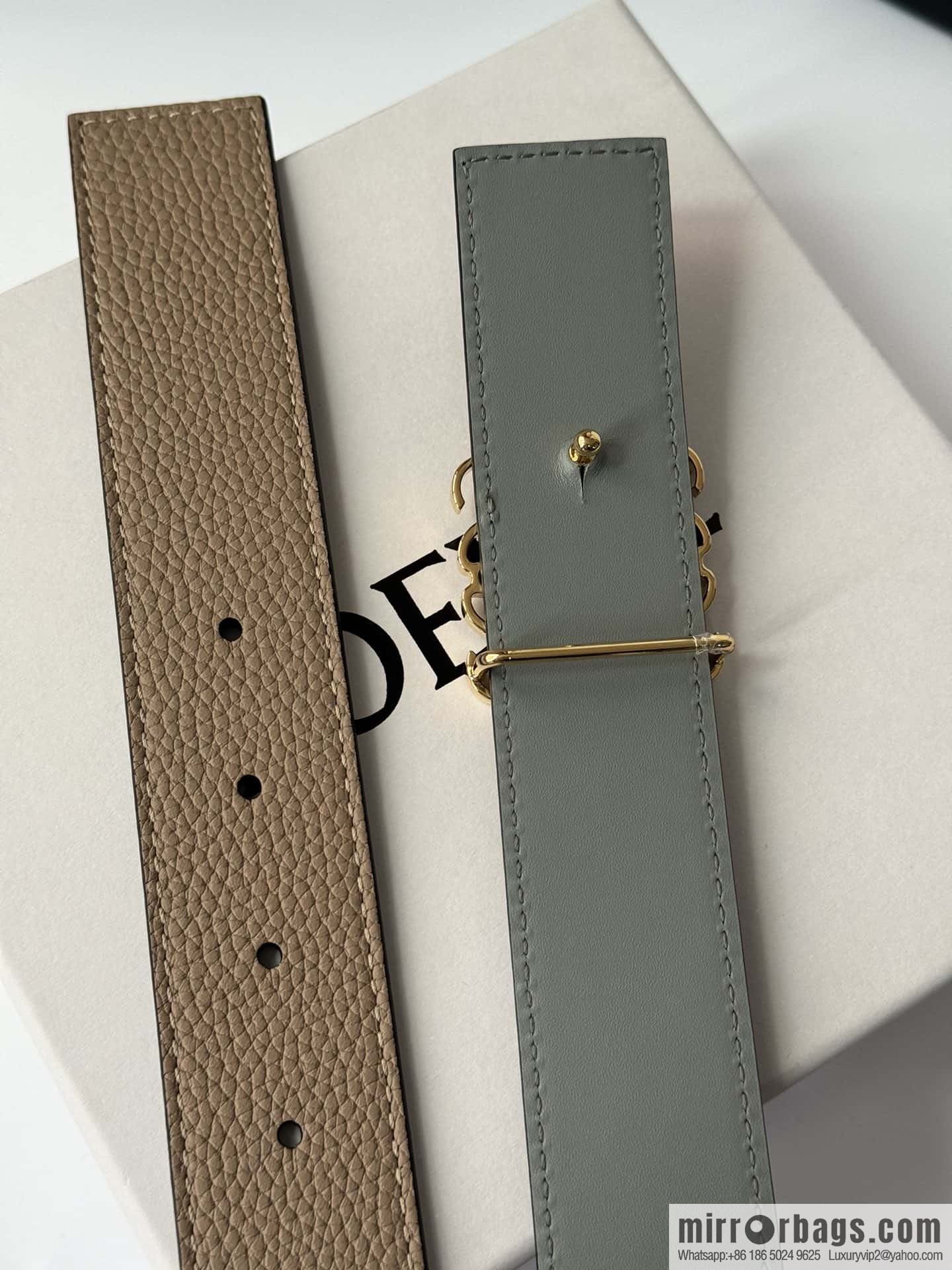 LOEWE Luo Yiwei, men's Spanish style logo metal buckle retro craftsmanship double-sided cowhide belt 3.5cm