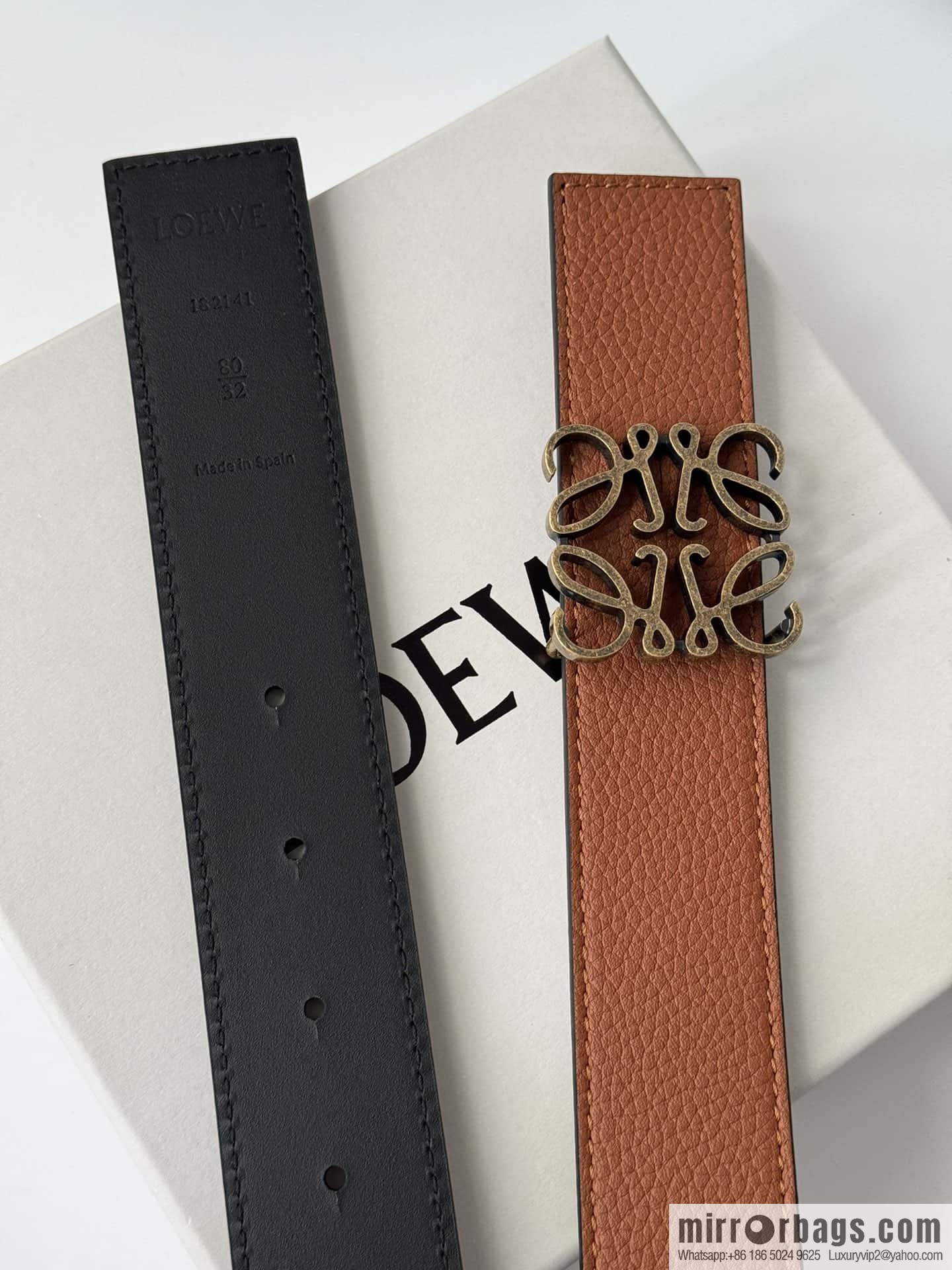 LOEWE Luo Yiwei, men's Spanish style logo metal buckle retro craftsmanship double-sided cowhide belt 3.5cm