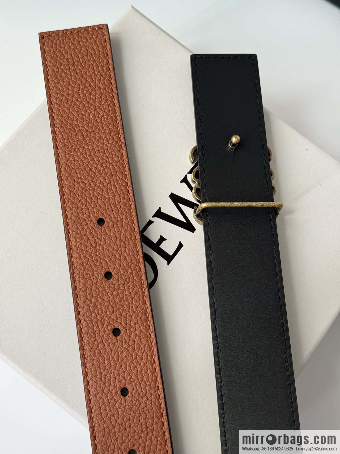 LOEWE Luo Yiwei, men's Spanish style logo metal buckle retro craftsmanship double-sided cowhide belt 3.5cm