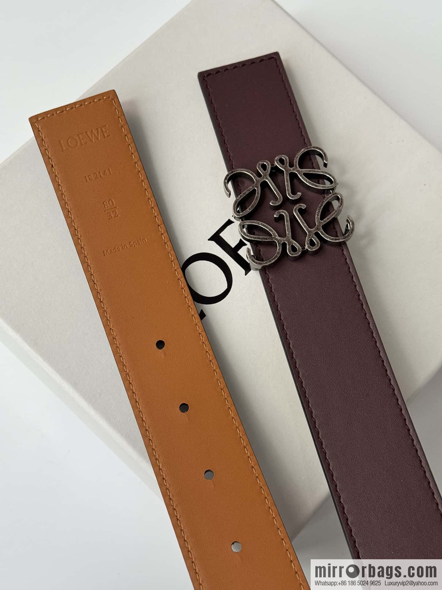 LOEWE Luo Yiwei, men's Spanish style logo metal buckle retro craftsmanship double-sided cowhide belt 3.5cm