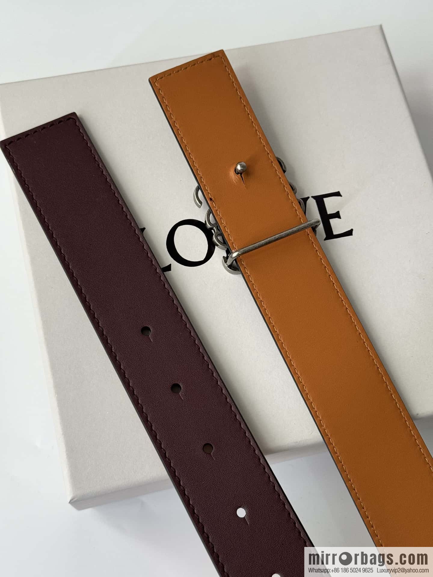 LOEWE Luo Yiwei, men's Spanish style logo metal buckle retro craftsmanship double-sided cowhide belt 3.5cm
