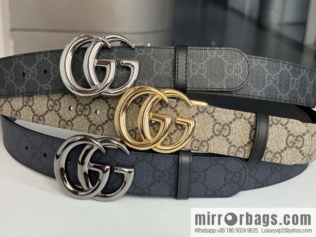 GUCCI 3.7cm double G bright rotary buckle with double-sided belt