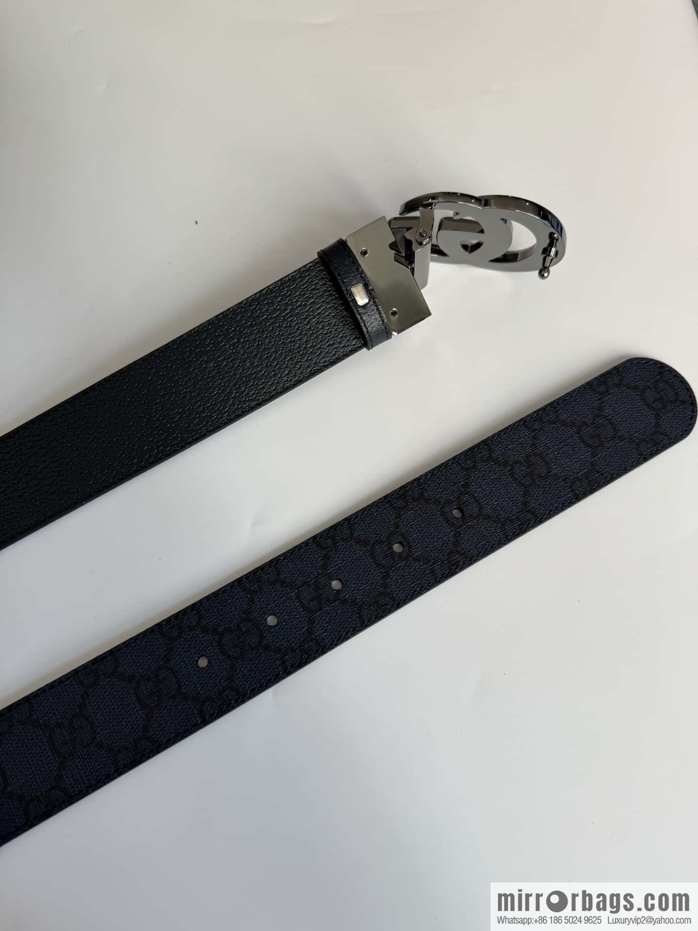 GUCCI 3.7cm double G bright rotary buckle with double-sided belt