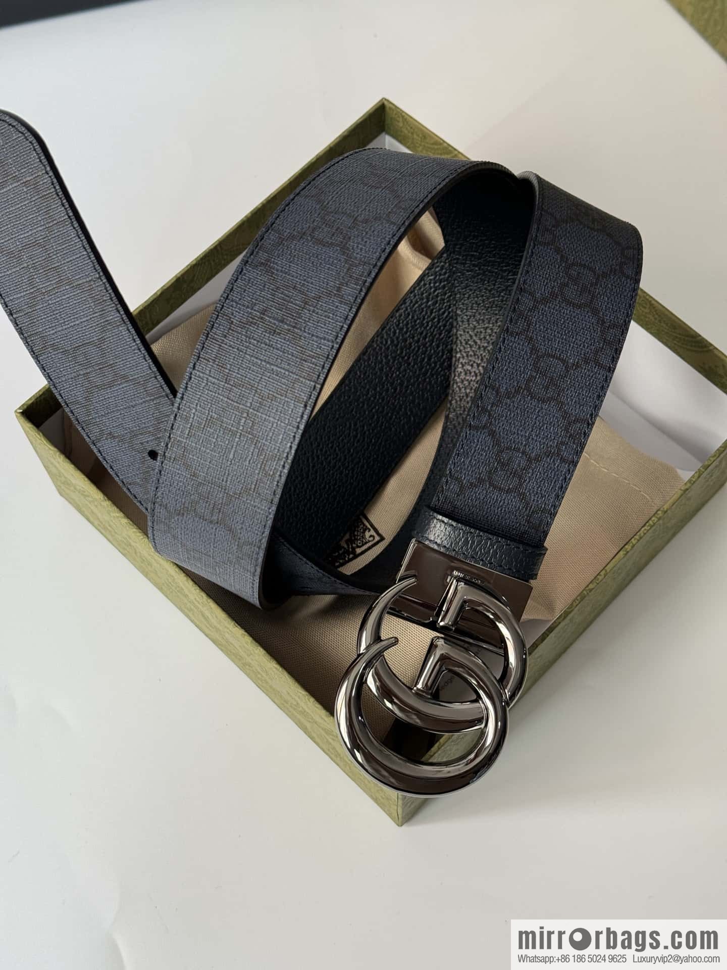 GUCCI 3.7cm double G bright rotary buckle with double-sided belt