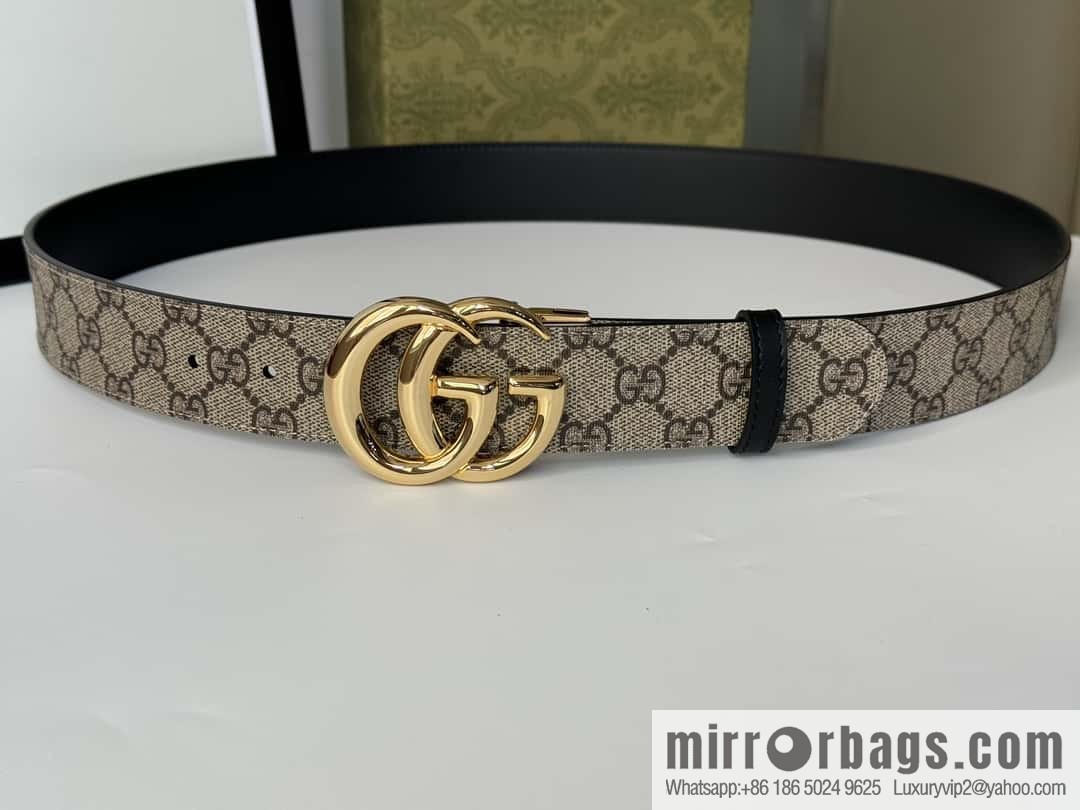 GUCCI 3.7cm double G bright rotary buckle with double-sided belt