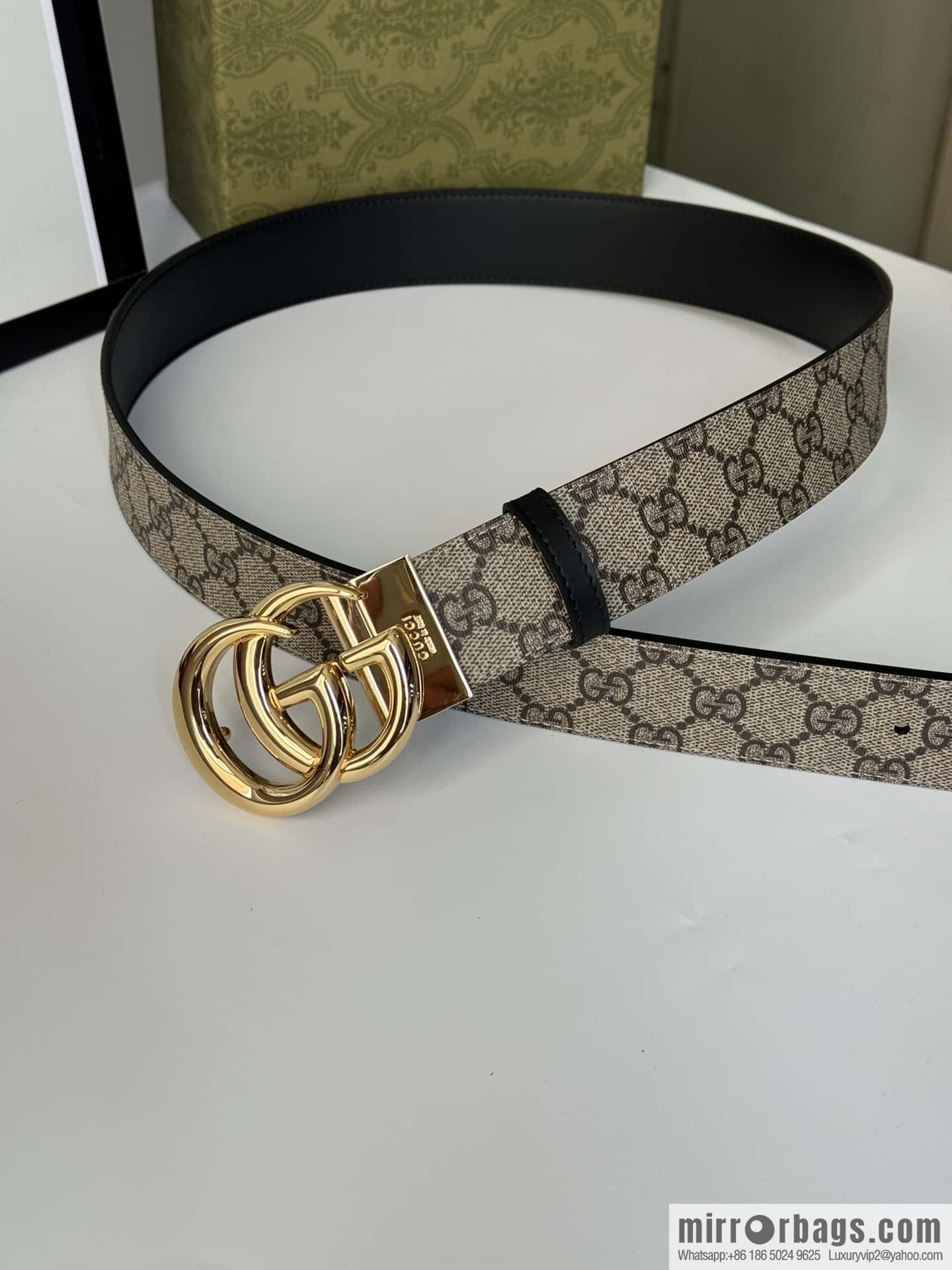 GUCCI 3.7cm double G bright rotary buckle with double-sided belt