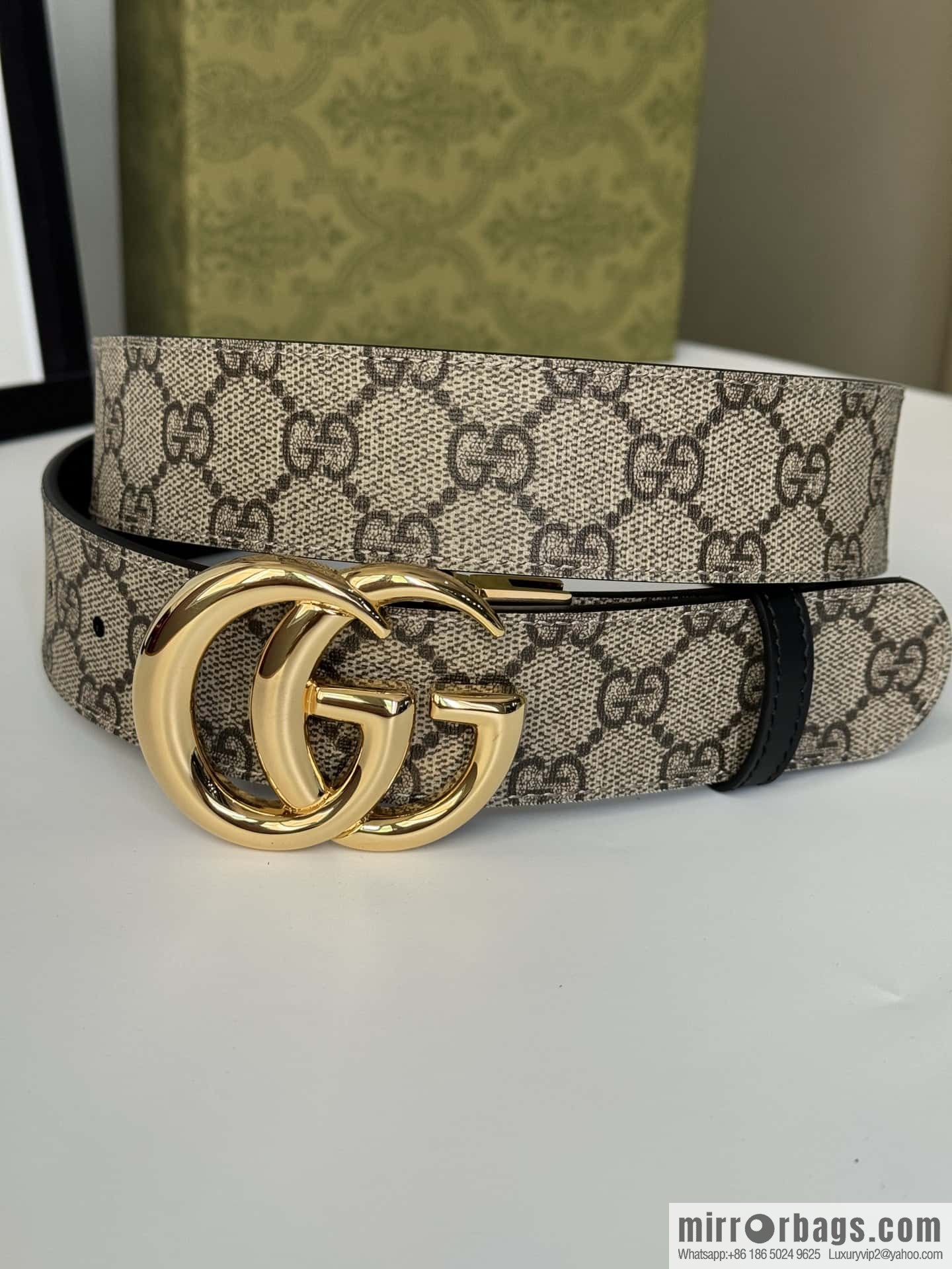 GUCCI 3.7cm double G bright rotary buckle with double-sided belt