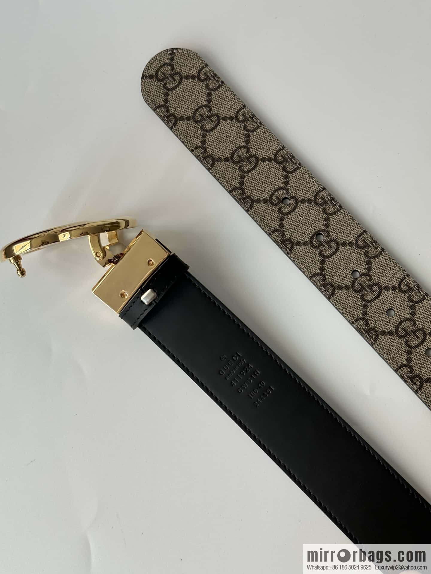GUCCI 3.7cm double G bright rotary buckle with double-sided belt