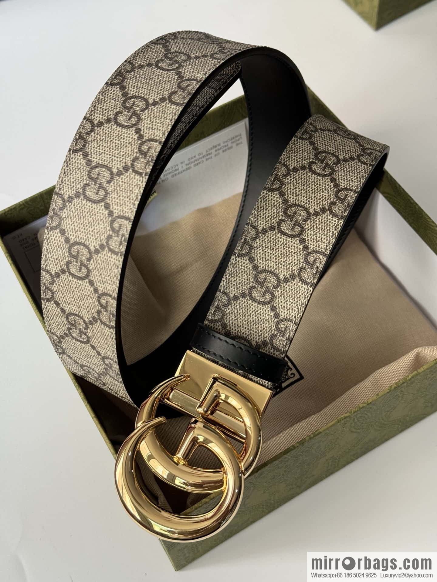 GUCCI 3.7cm double G bright rotary buckle with double-sided belt