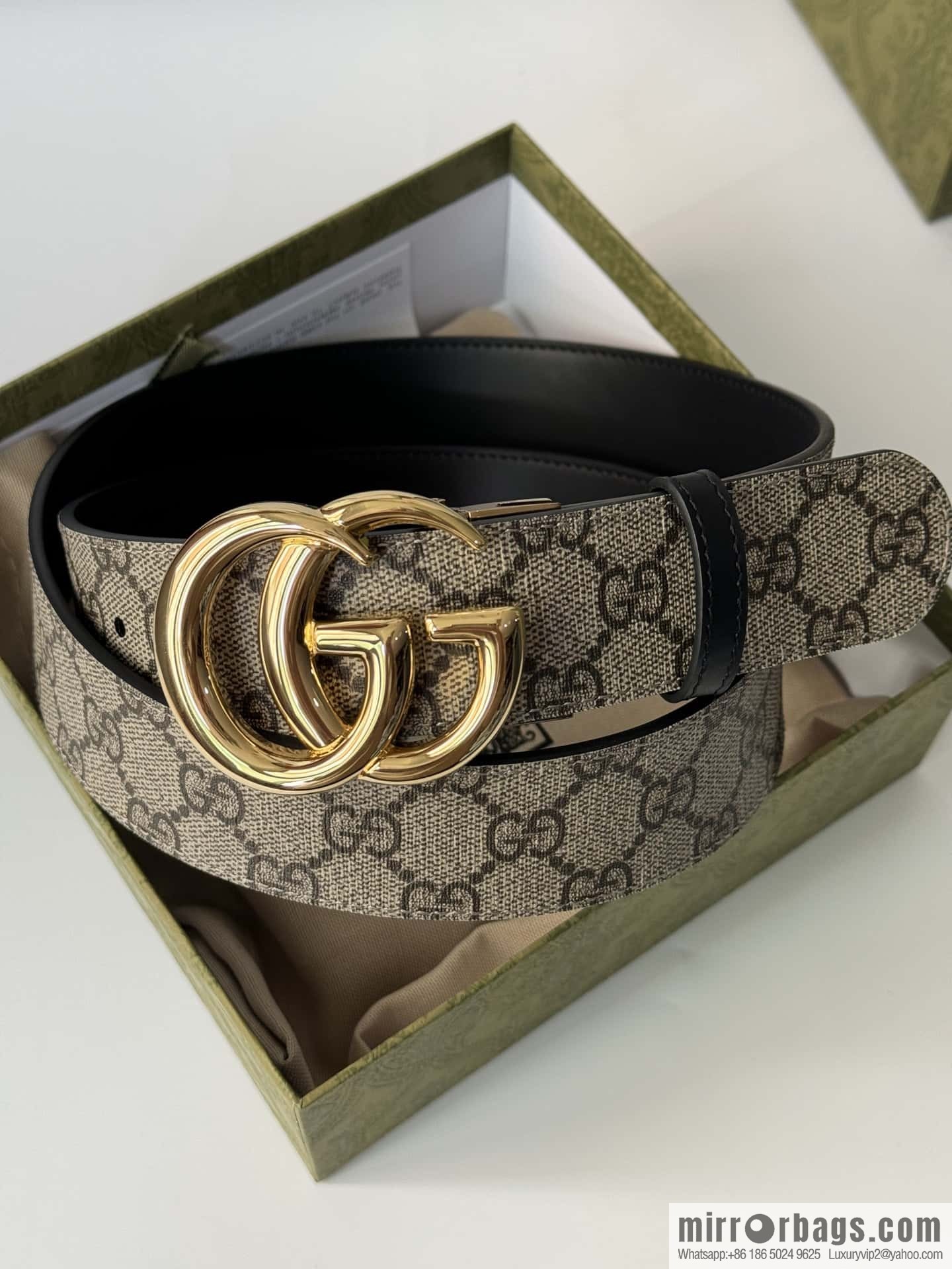 GUCCI 3.7cm double G bright rotary buckle with double-sided belt