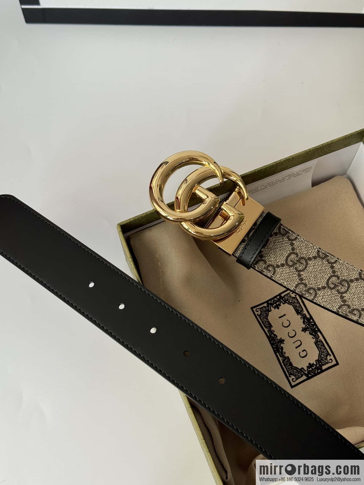GUCCI 3.7cm double G bright rotary buckle with double-sided belt