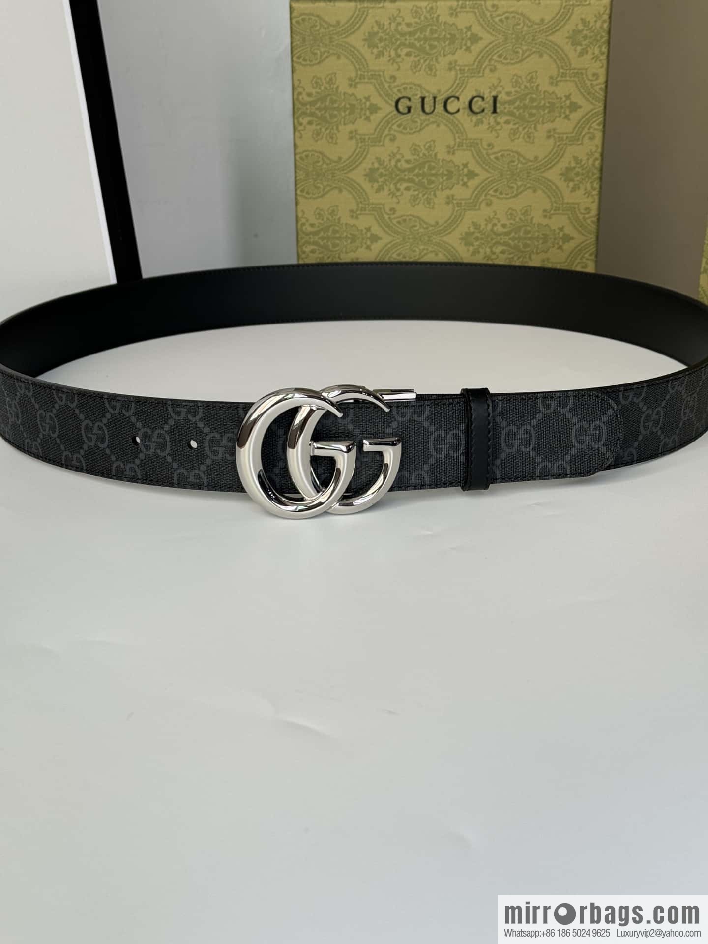 GUCCI 3.7cm double G bright rotary buckle with double-sided belt