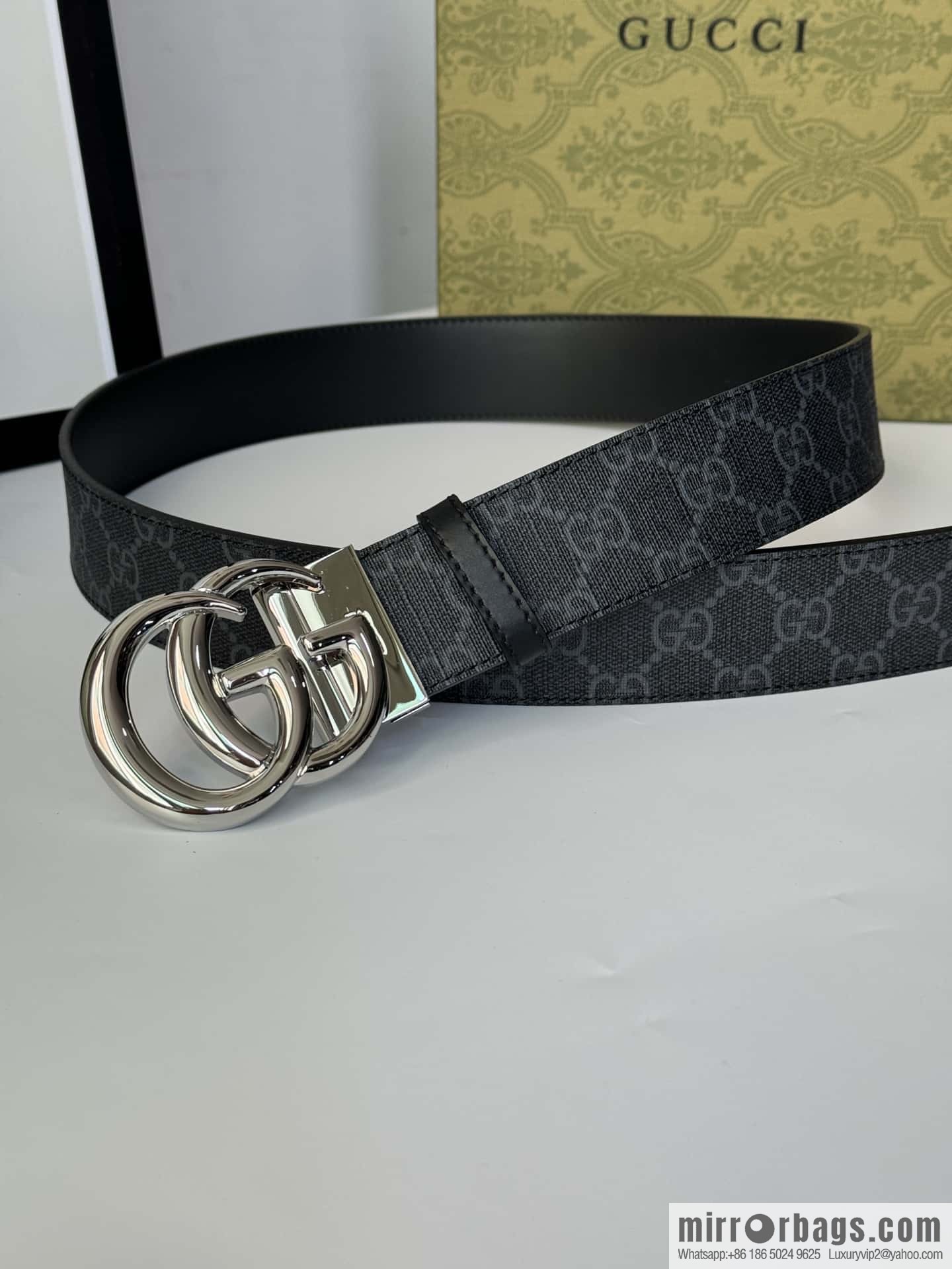 GUCCI 3.7cm double G bright rotary buckle with double-sided belt