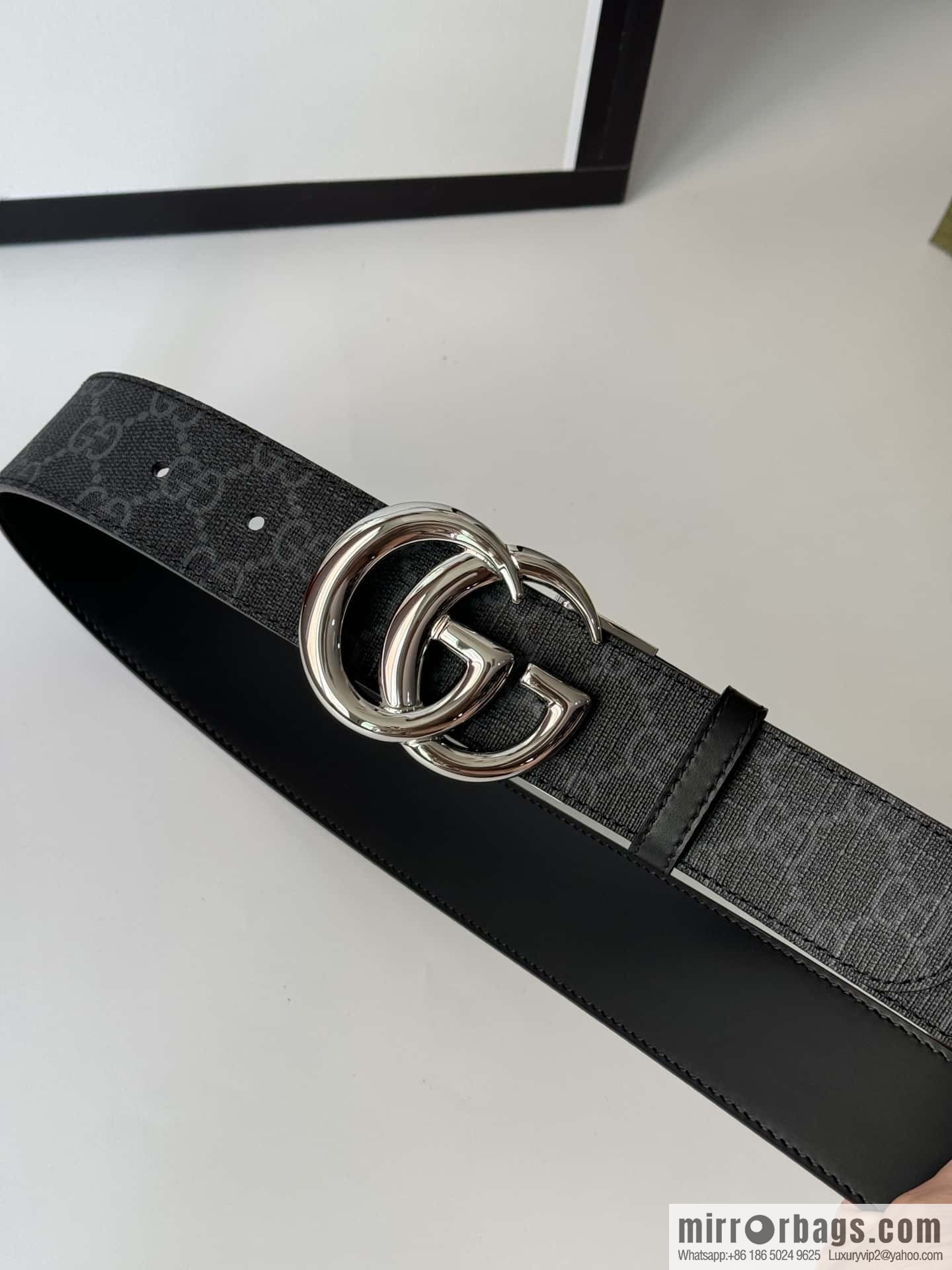 GUCCI 3.7cm double G bright rotary buckle with double-sided belt