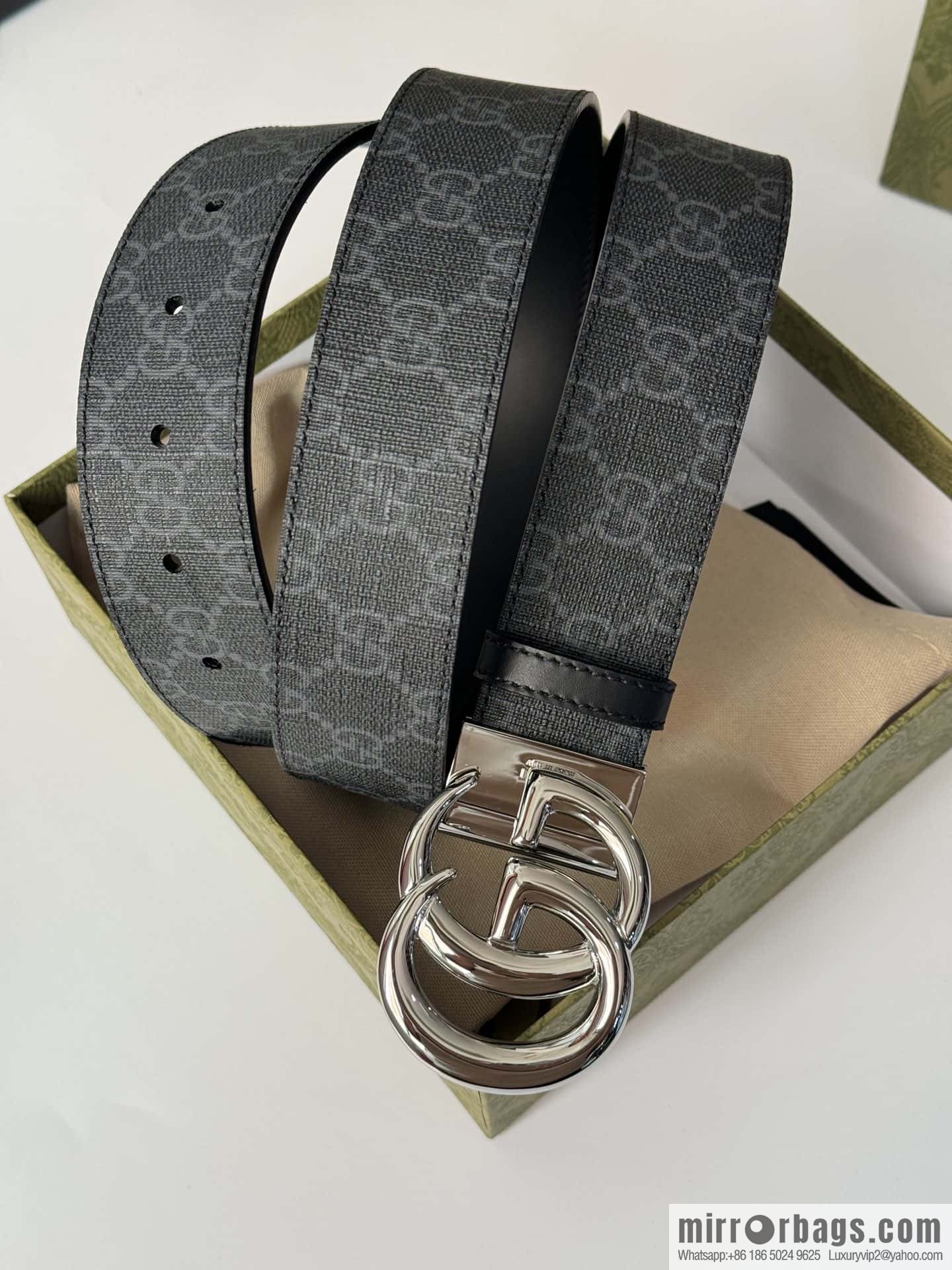 GUCCI 3.7cm double G bright rotary buckle with double-sided belt