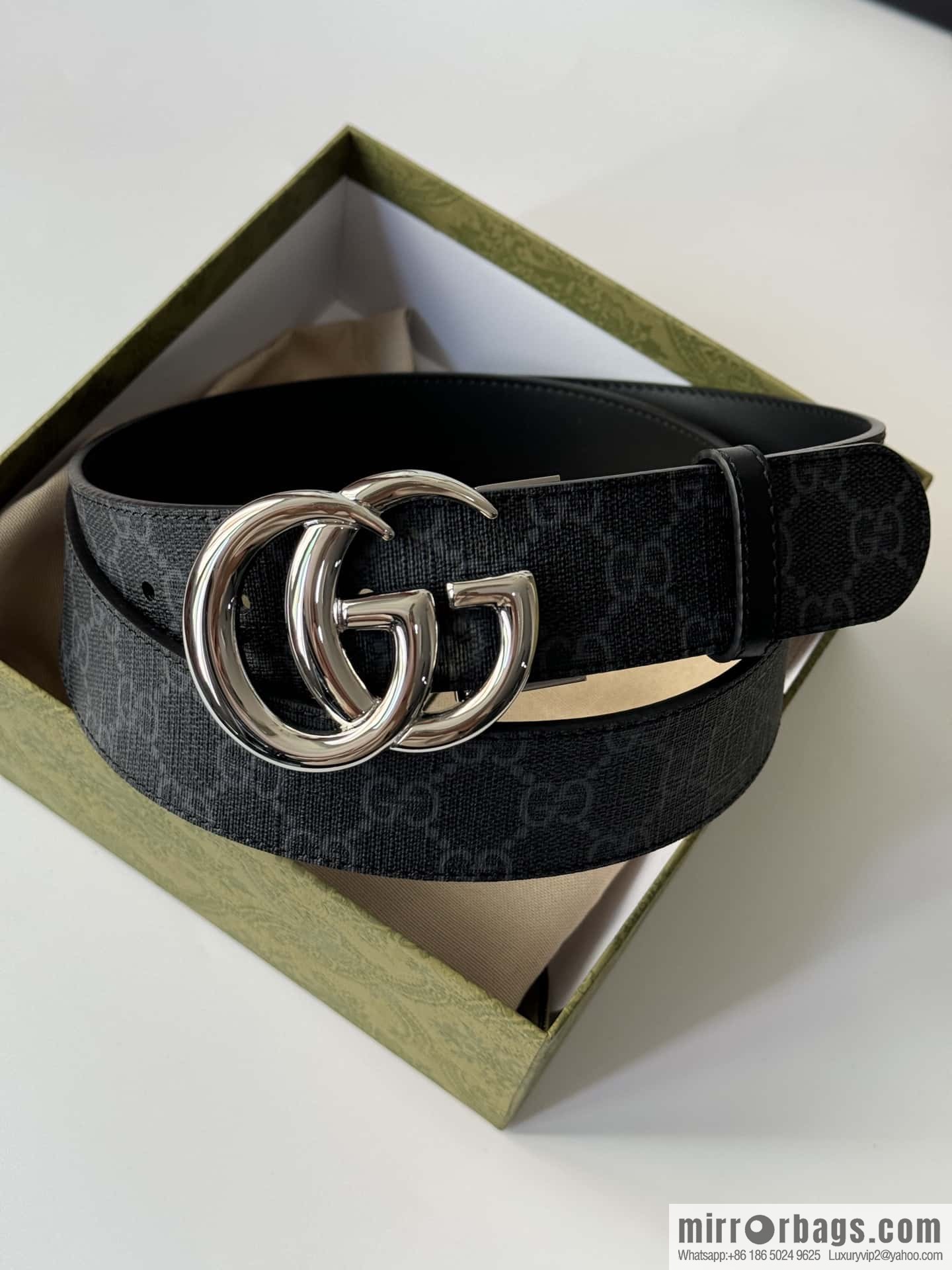 GUCCI 3.7cm double G bright rotary buckle with double-sided belt