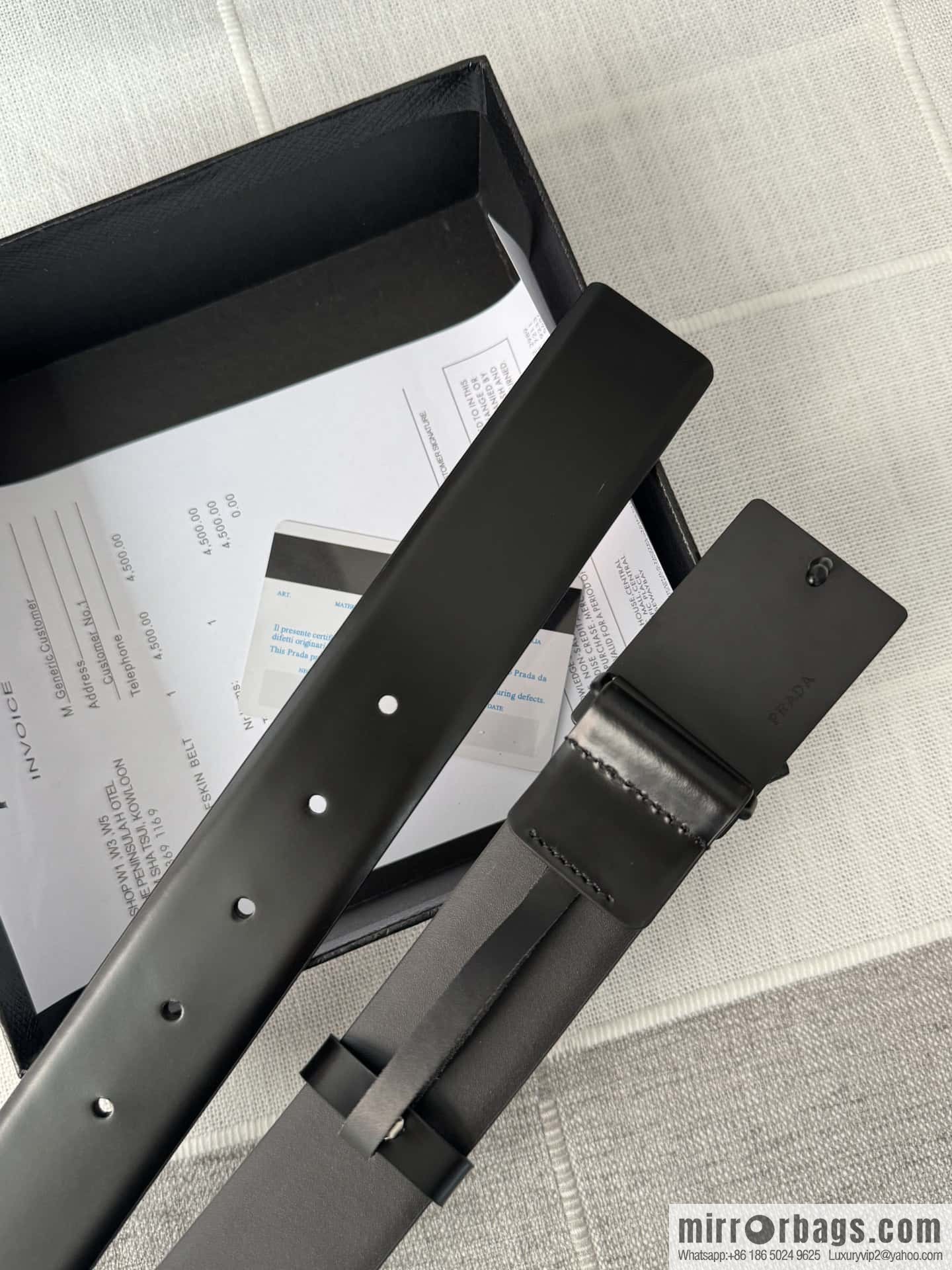 PRADA/Prada, men's black logo buckle sticker crocodile leather mixed pattern double-sided cowhide belt 3.5CM
