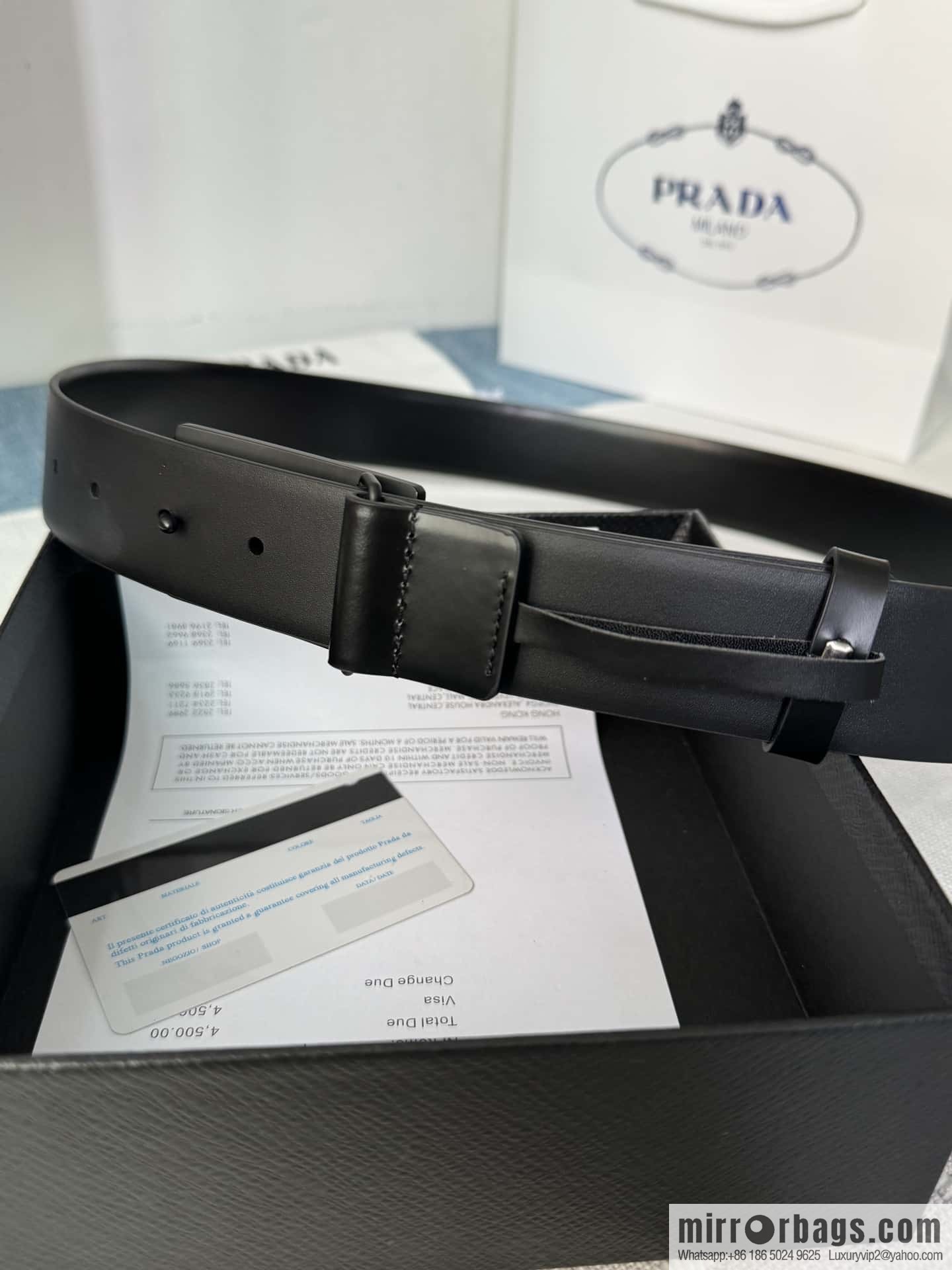 PRADA/Prada, men's black logo buckle sticker crocodile leather mixed pattern double-sided cowhide belt 3.5CM