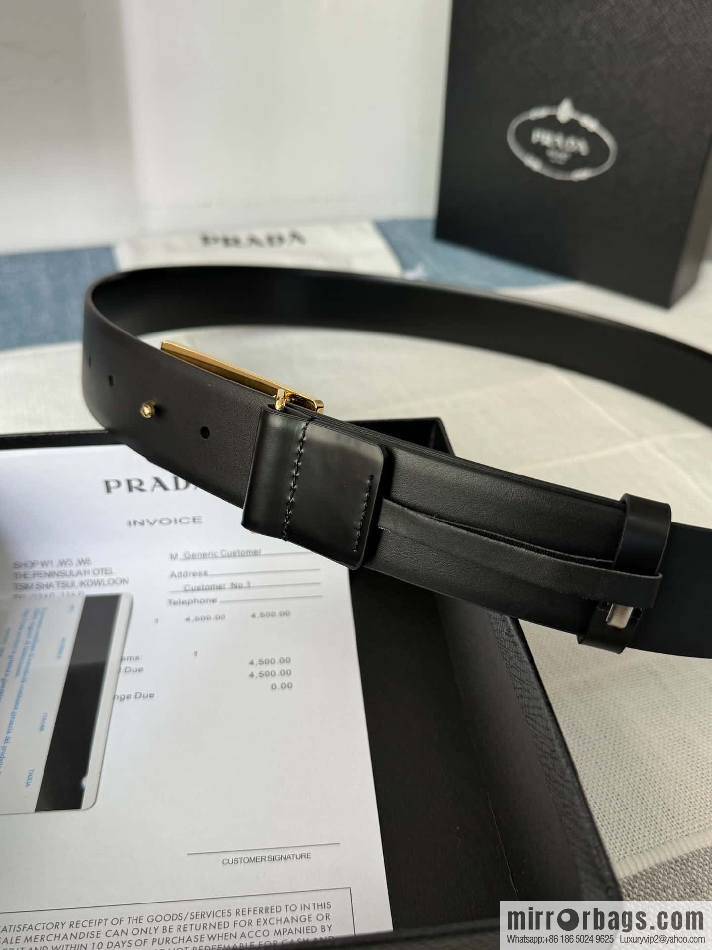 PRADA/Prada, men's black logo buckle sticker crocodile leather mixed pattern double-sided cowhide belt 3.5CM