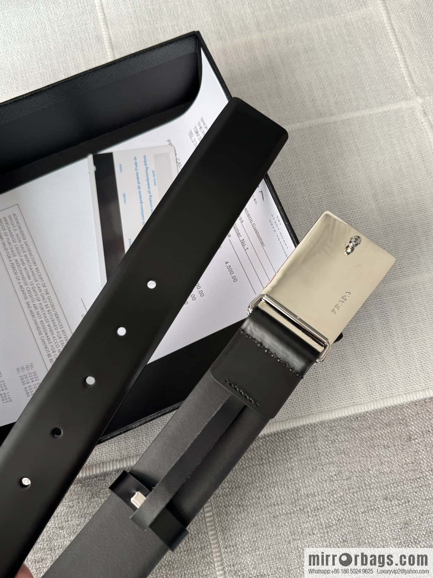 PRADA/Prada, men's black logo buckle sticker crocodile leather mixed pattern double-sided cowhide belt 3.5CM