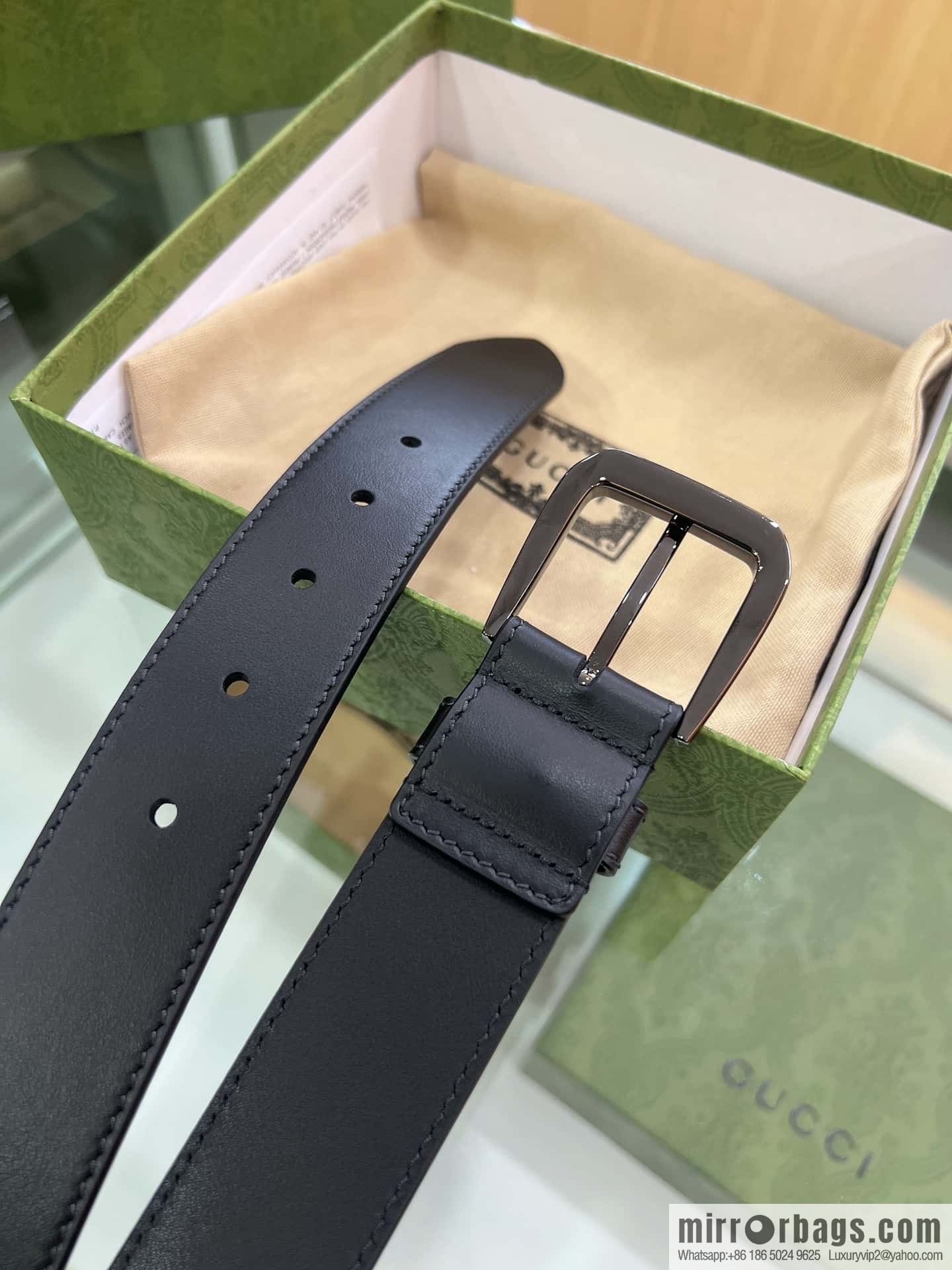 Gucci Gucci, double-sided first-layer cowhide pure copper hardware electroplated double G counter new belt 3.5cm