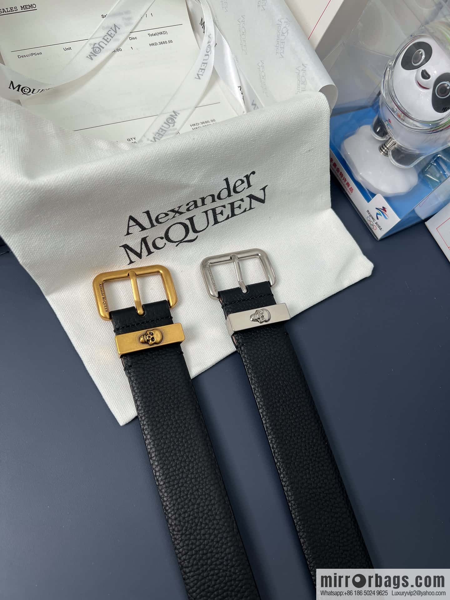 Alexander Alexander McQueen, top layer cowhide lychee texture gold-filled belt marked metal buckle men's belt