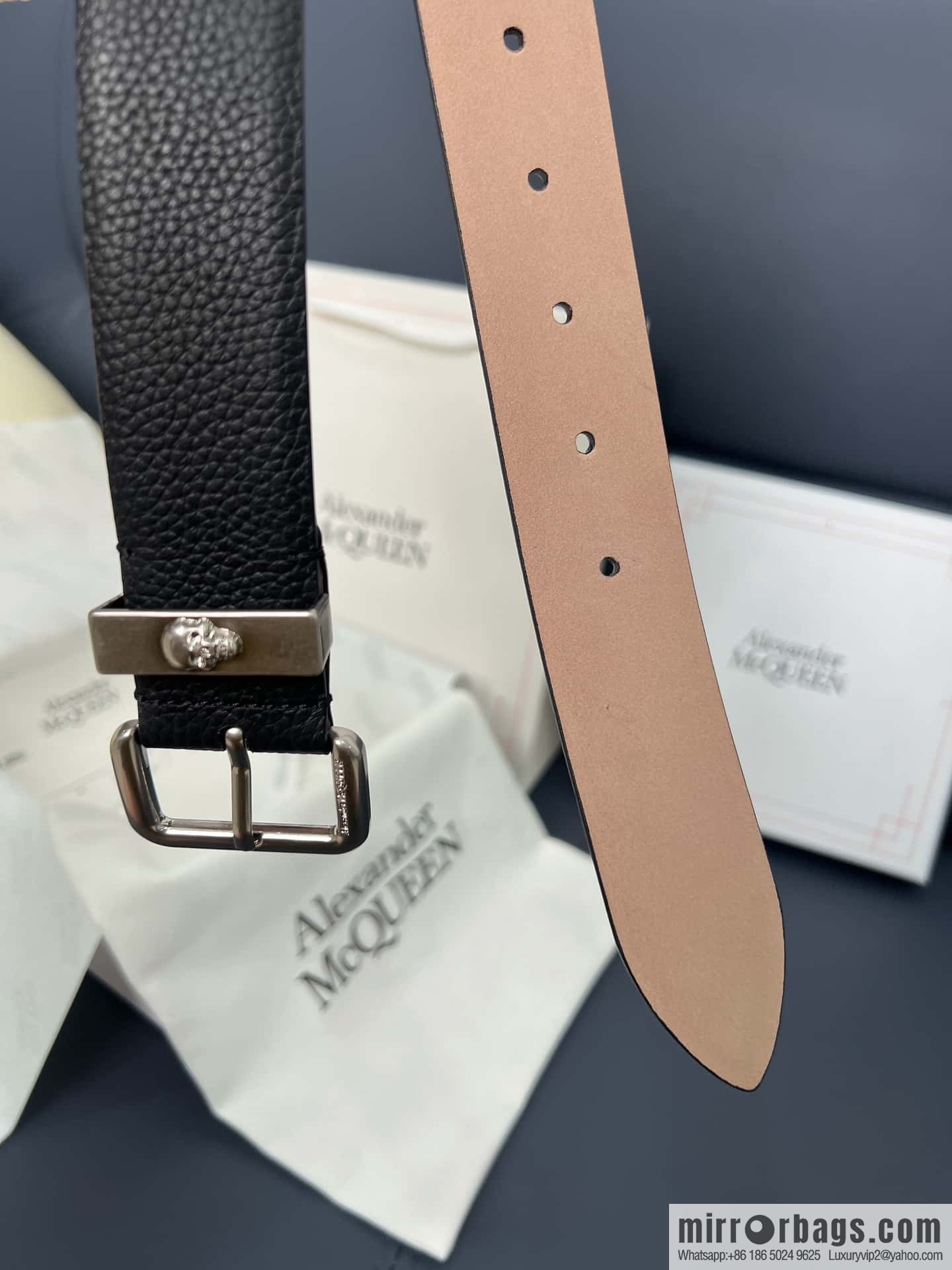 Alexander Alexander McQueen, top layer cowhide lychee texture gold-filled belt marked metal buckle men's belt
