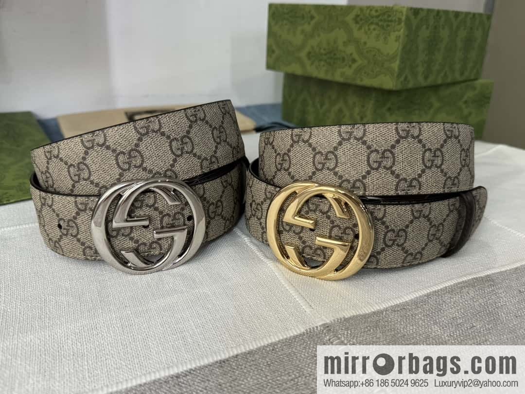 GUCCI men's PVC with leather double G boutique new metal buckle 38mm