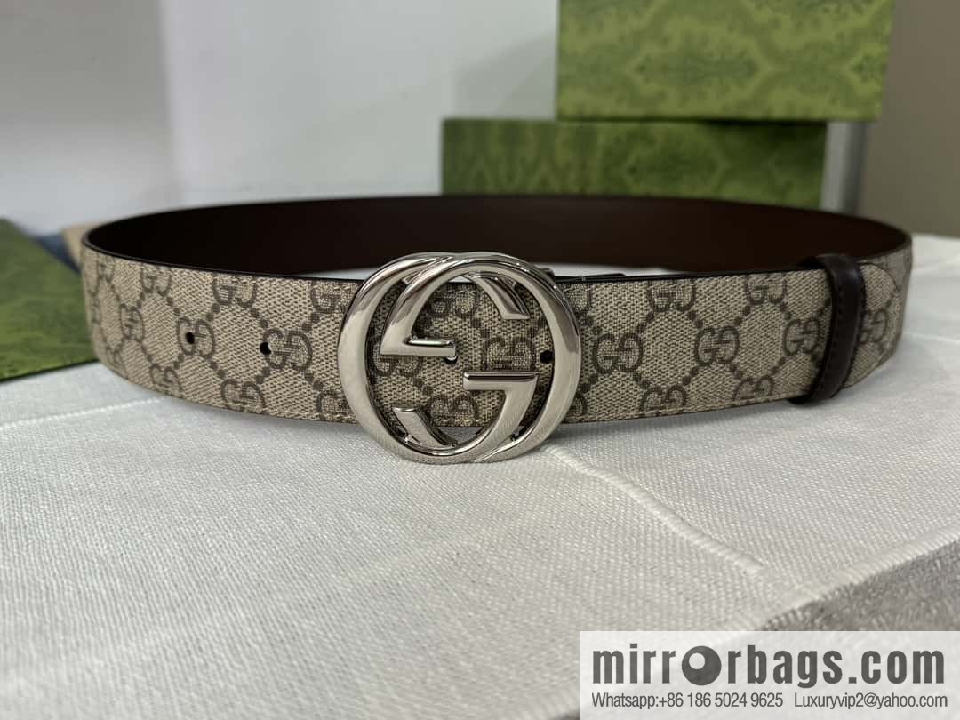 GUCCI men's PVC with leather double G boutique new metal buckle 38mm