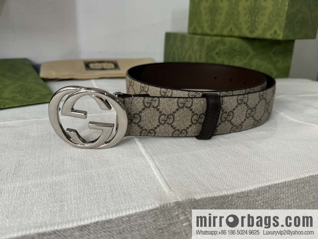 GUCCI men's PVC with leather double G boutique new metal buckle 38mm