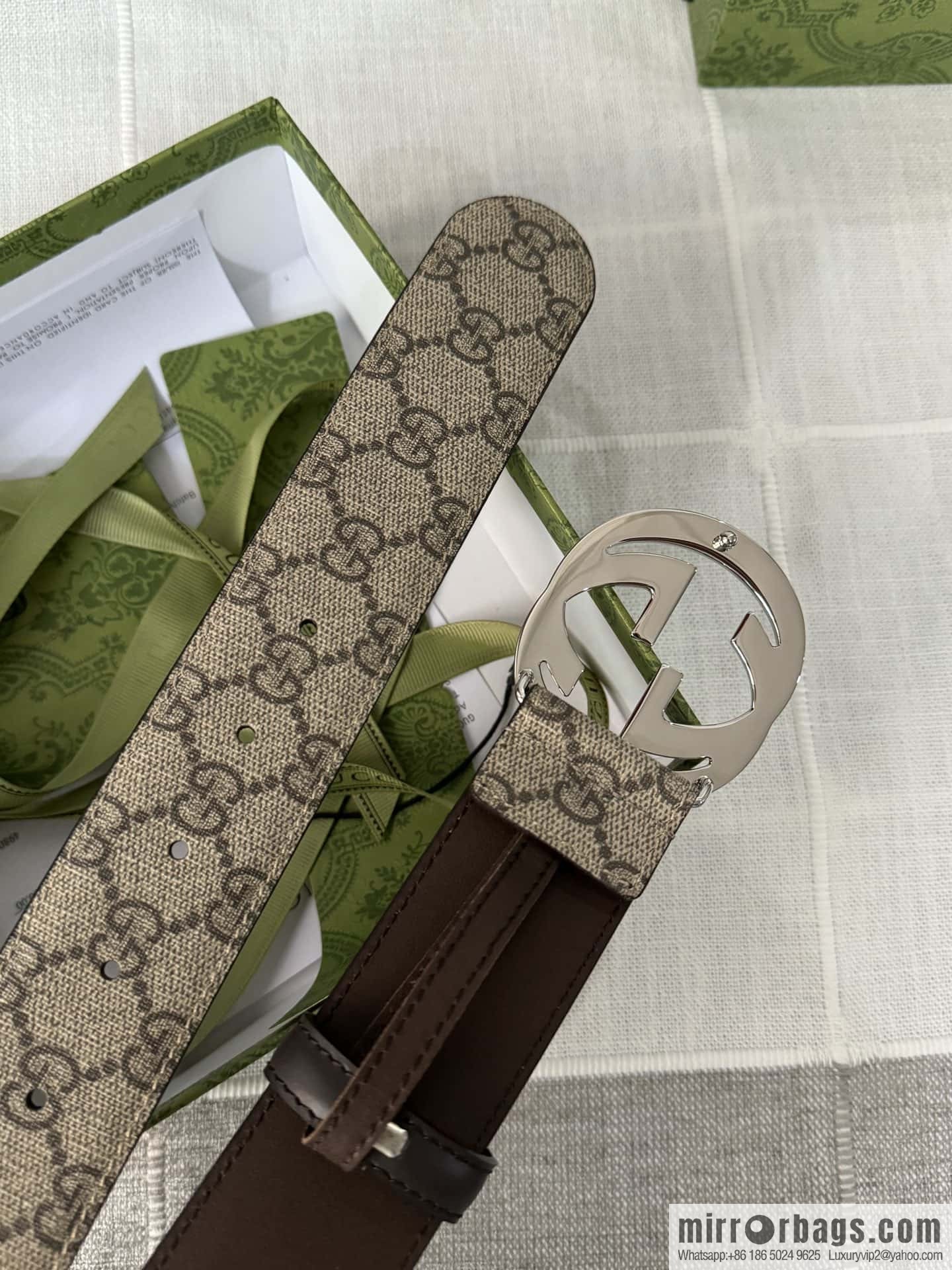 GUCCI men's PVC with leather double G boutique new metal buckle 38mm