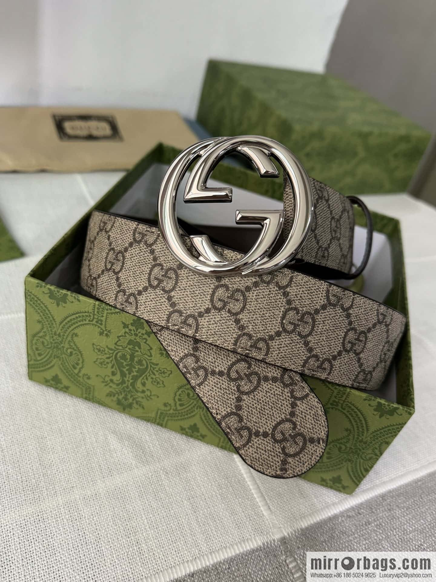 GUCCI men's PVC with leather double G boutique new metal buckle 38mm