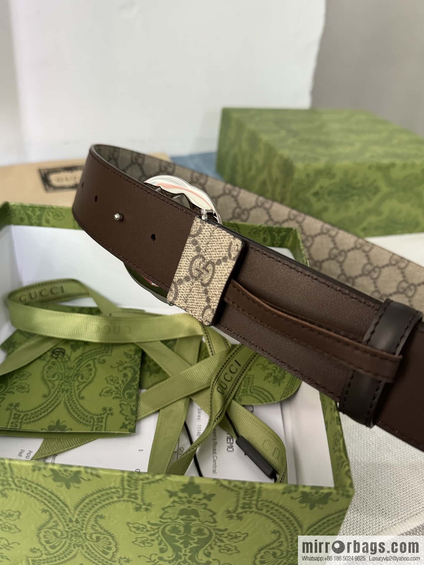 GUCCI men's PVC with leather double G boutique new metal buckle 38mm
