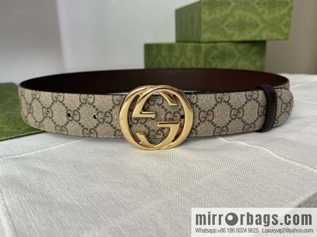 GUCCI men's PVC with leather double G boutique new metal buckle 38mm