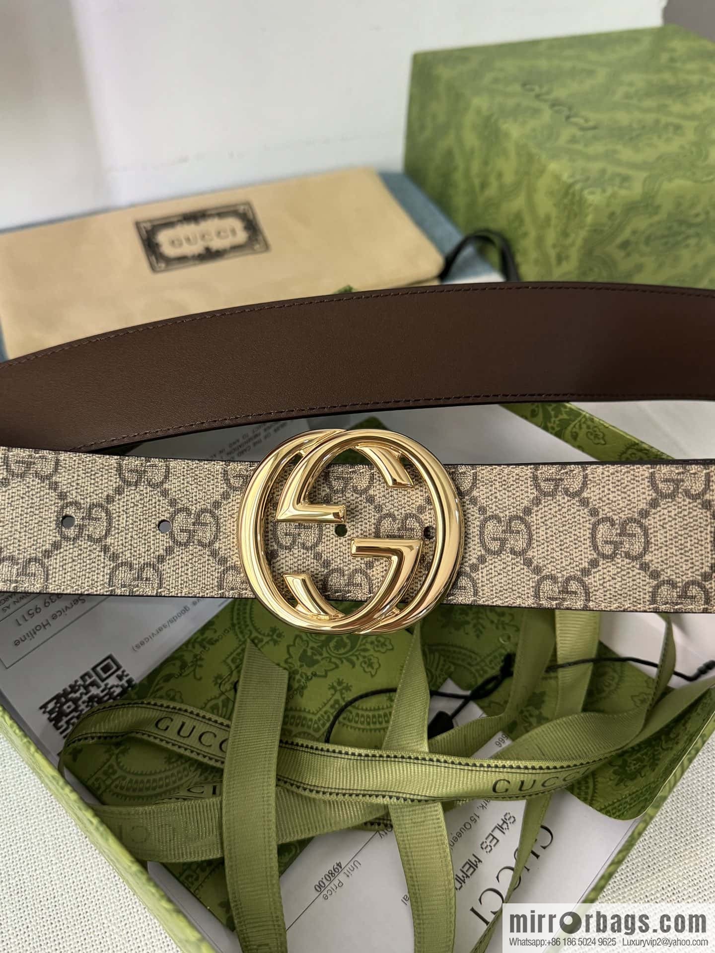 GUCCI men's PVC with leather double G boutique new metal buckle 38mm