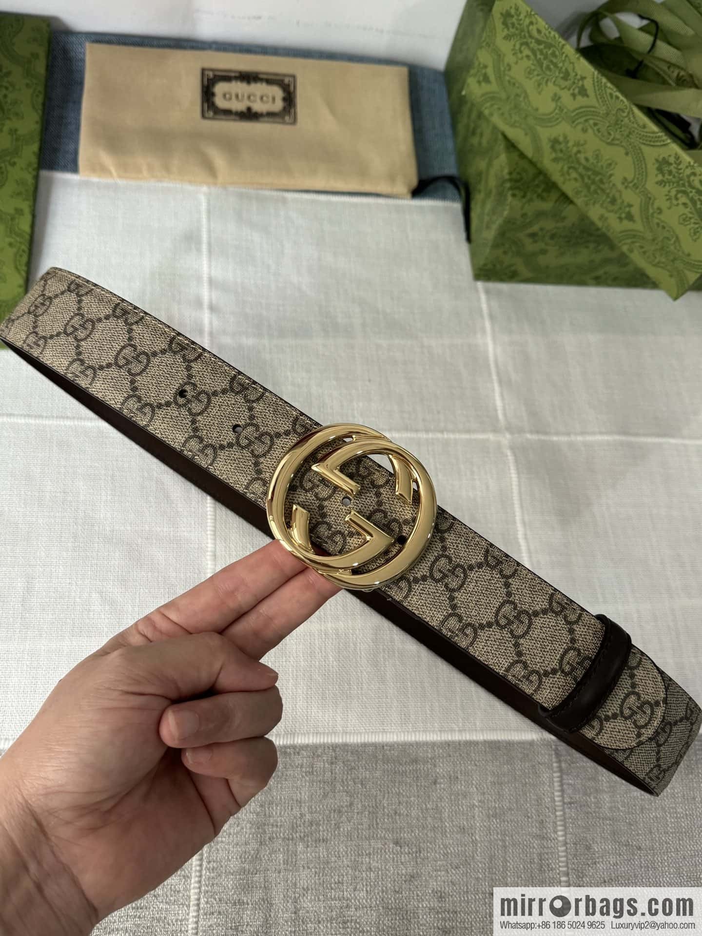 GUCCI men's PVC with leather double G boutique new metal buckle 38mm